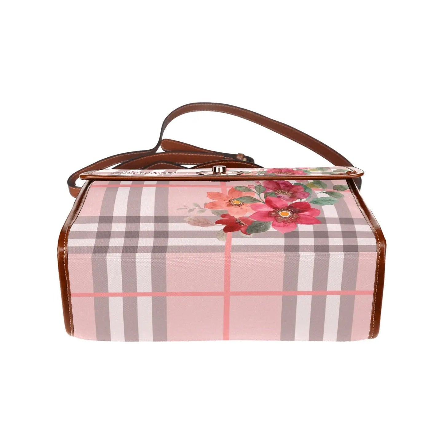 Personalized Waterproof Canvas Shoulder Strap Bag Tartan Flower Design - Piryoung Shop