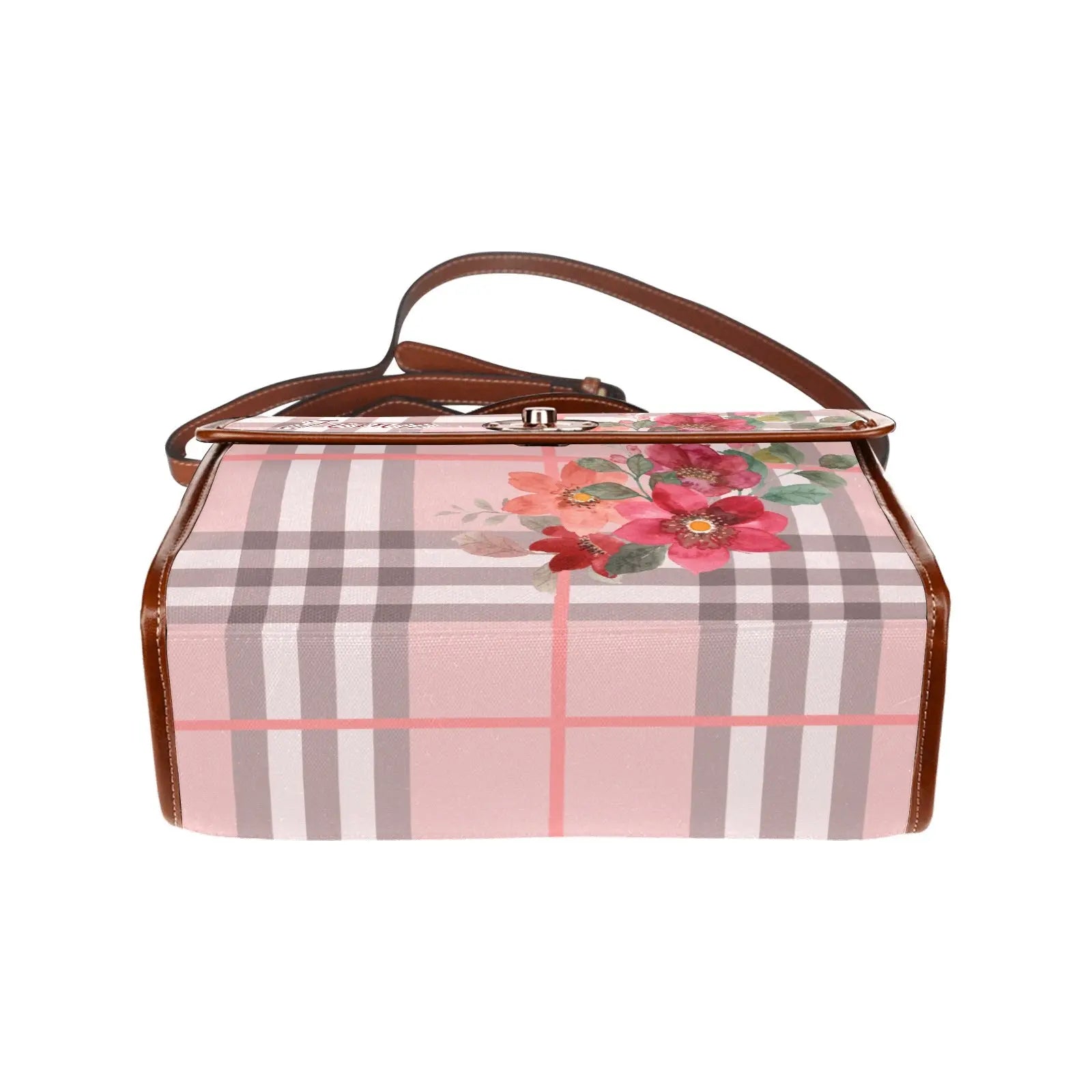 Personalized Waterproof Canvas Shoulder Strap Bag Tartan Flower Design - Piryoung Shop
