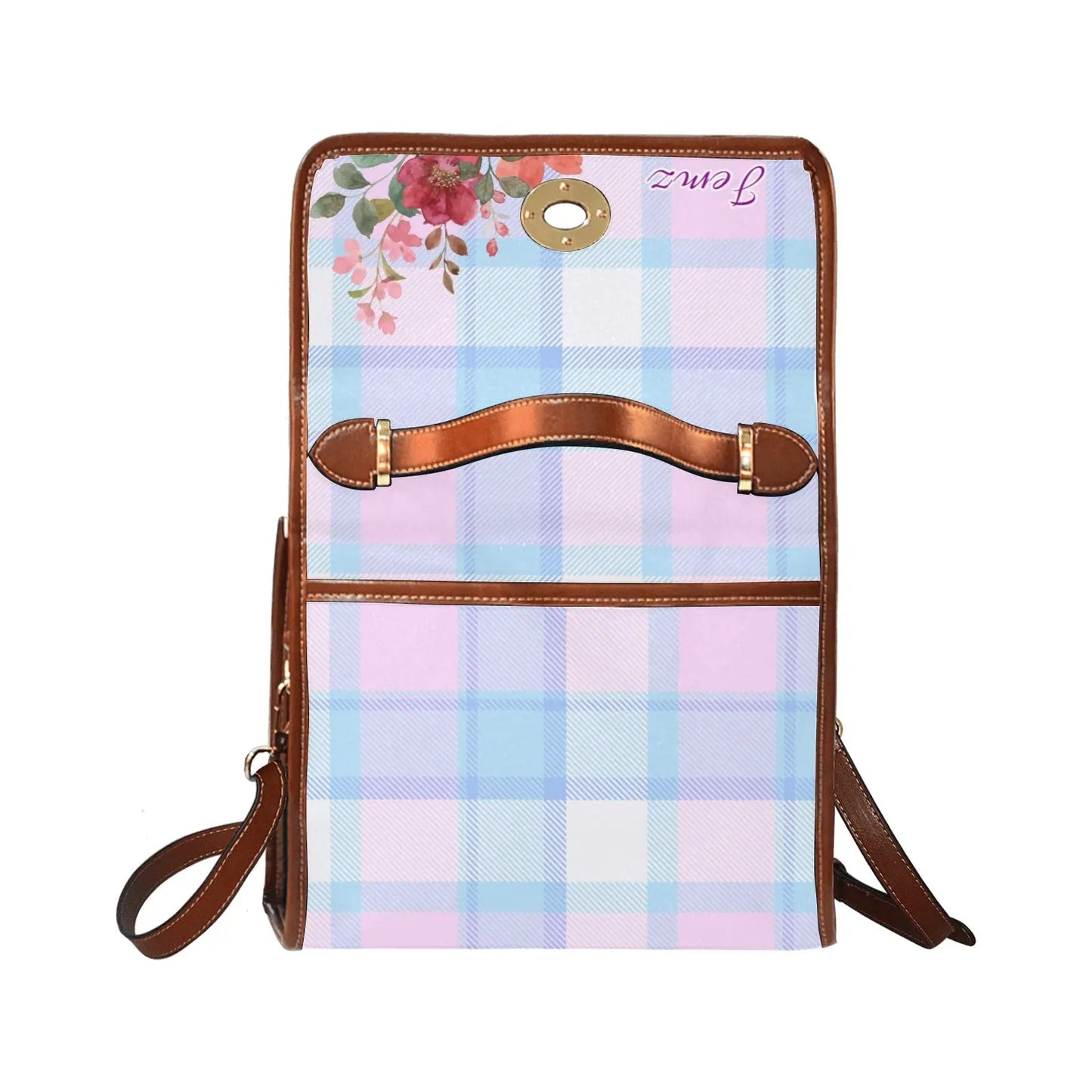 Personalized Waterproof Canvas Shoulder Strap Bag Tartan Flower Design - Piryoung Shop