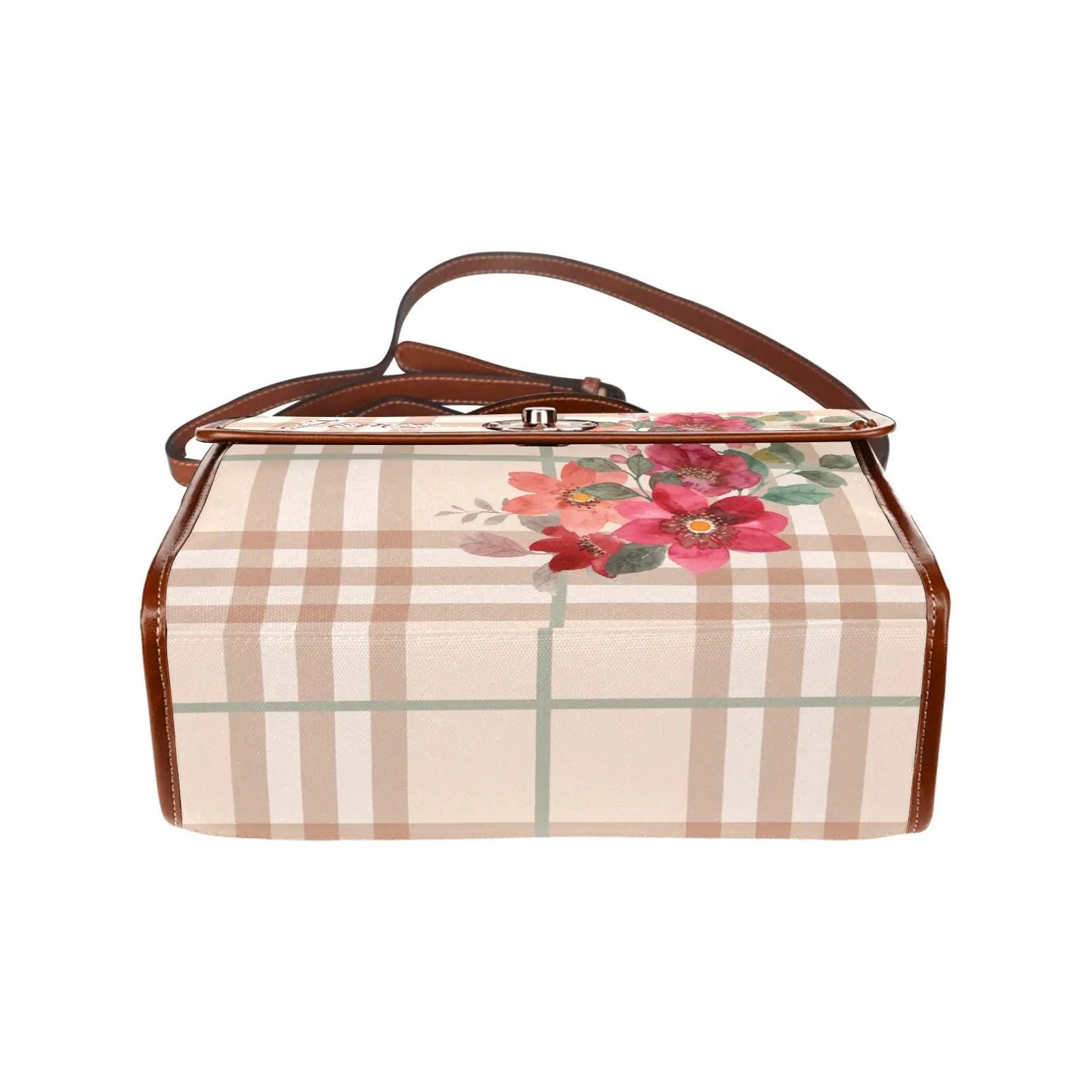 Personalized Waterproof Canvas Shoulder Strap Bag Tartan Flower Design - Piryoung Shop