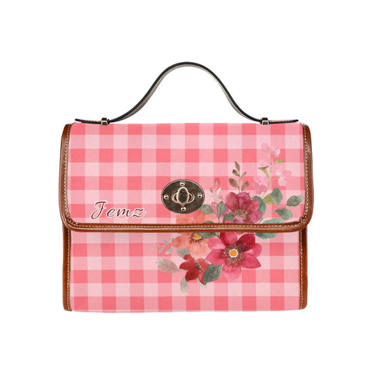 Personalized Waterproof Canvas Shoulder Strap Bag Tartan Flower Design - Piryoung Shop