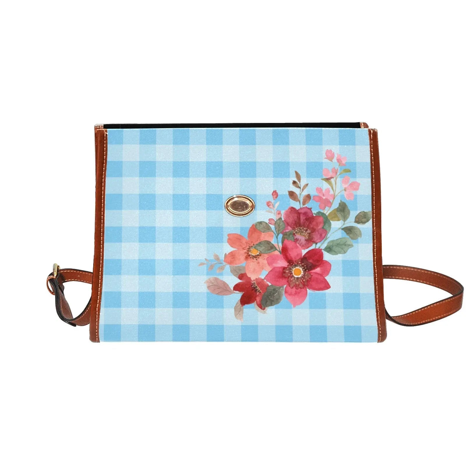 Personalized Waterproof Canvas Shoulder Strap Bag Tartan Flower Design - Piryoung Shop