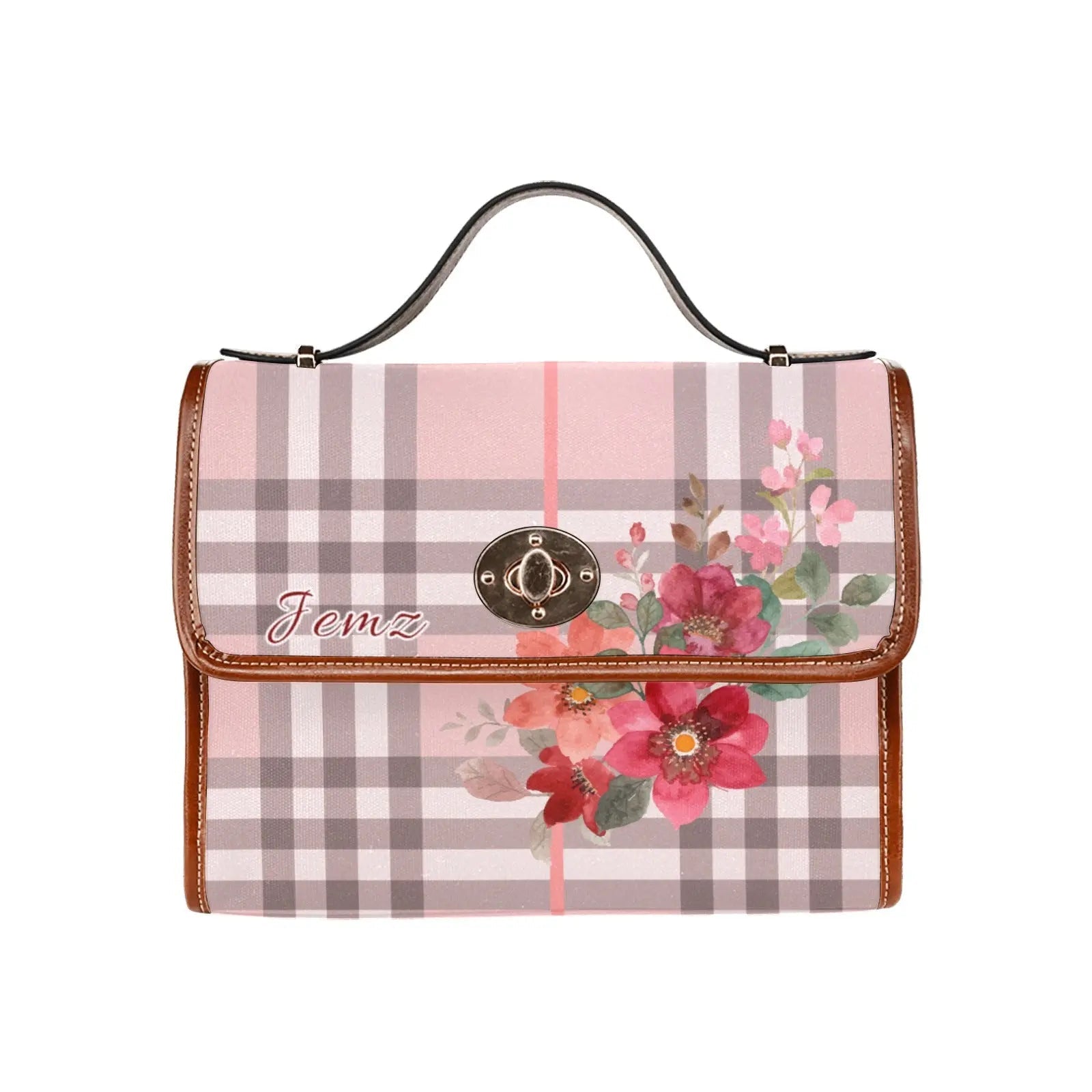 Personalized Waterproof Canvas Shoulder Strap Bag Tartan Flower Design - Piryoung Shop