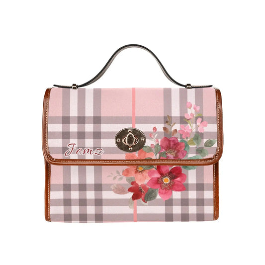 Personalized Waterproof Canvas Shoulder Strap Bag Tartan Flower Design - Piryoung Shop
