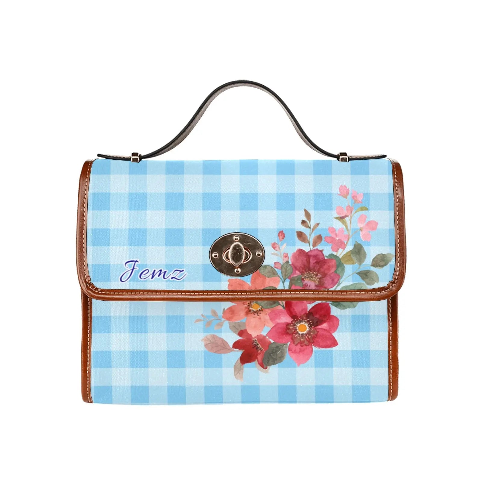 Personalized Waterproof Canvas Shoulder Strap Bag Tartan Flower Design - Piryoung Shop