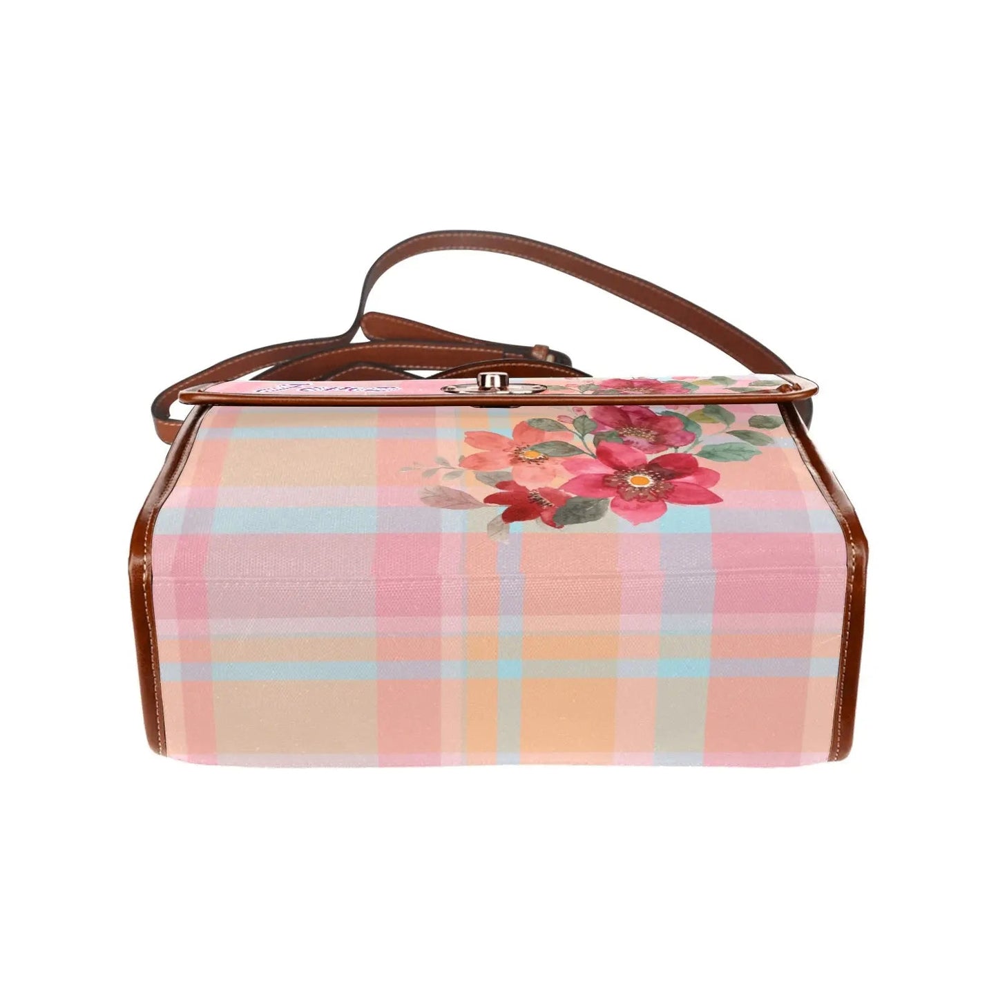 Personalized Waterproof Canvas Shoulder Strap Bag Tartan Flower Design - Piryoung Shop