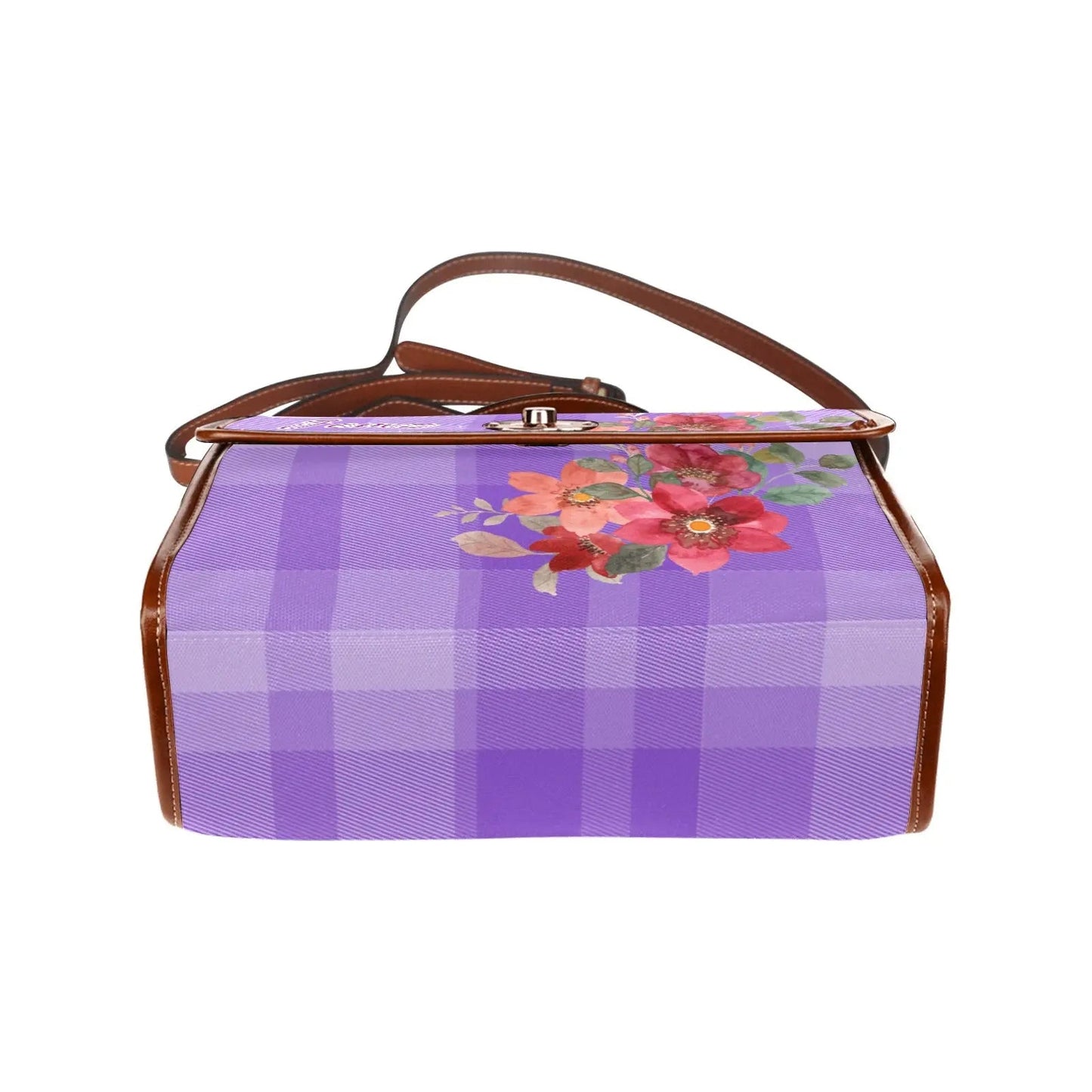 Personalized Waterproof Canvas Shoulder Strap Bag Tartan Flower Design Purple - Piryoung Shop