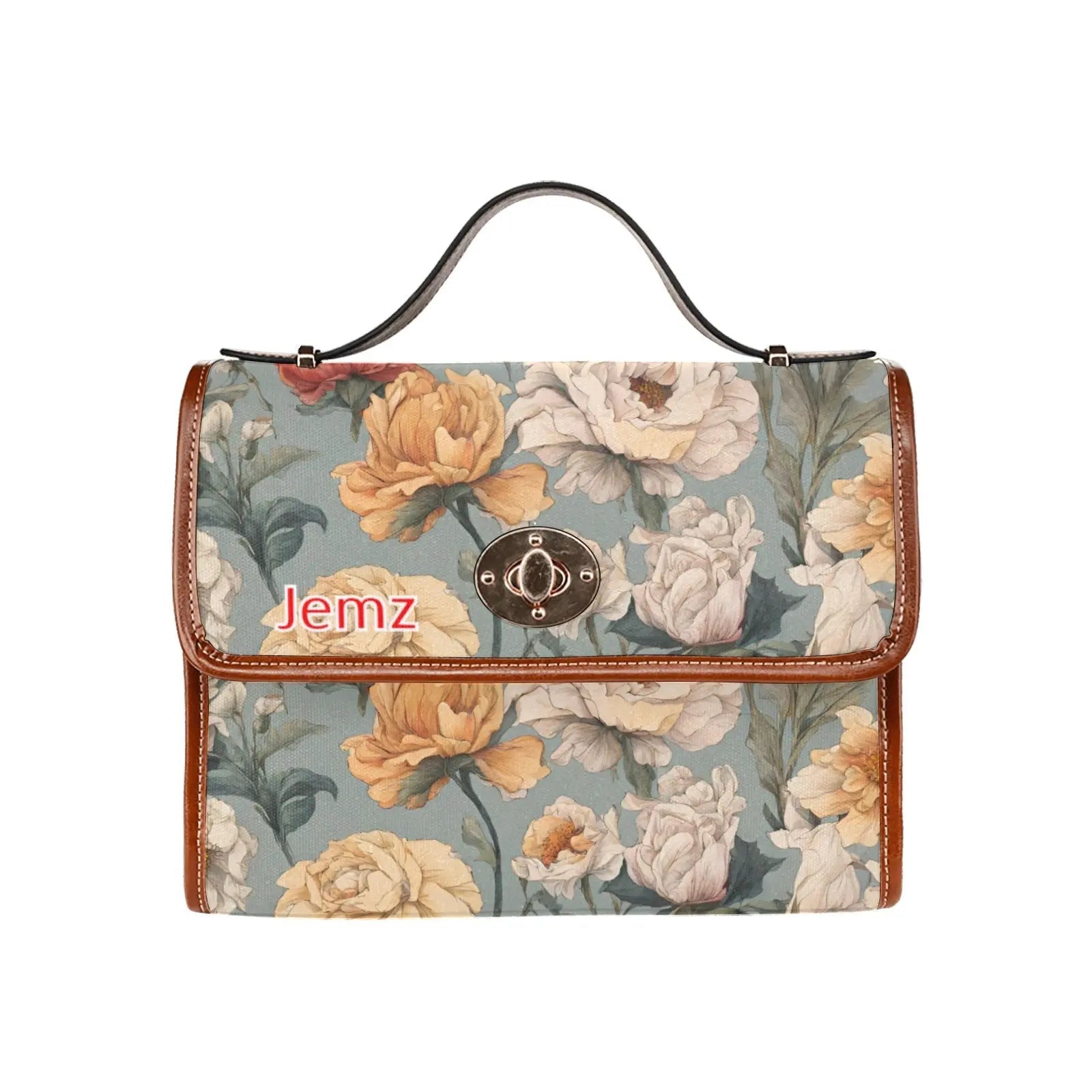 Personalized Waterproof Canvas Shoulder Strap Bag Tartan Flowers Design - Piryoung Shop