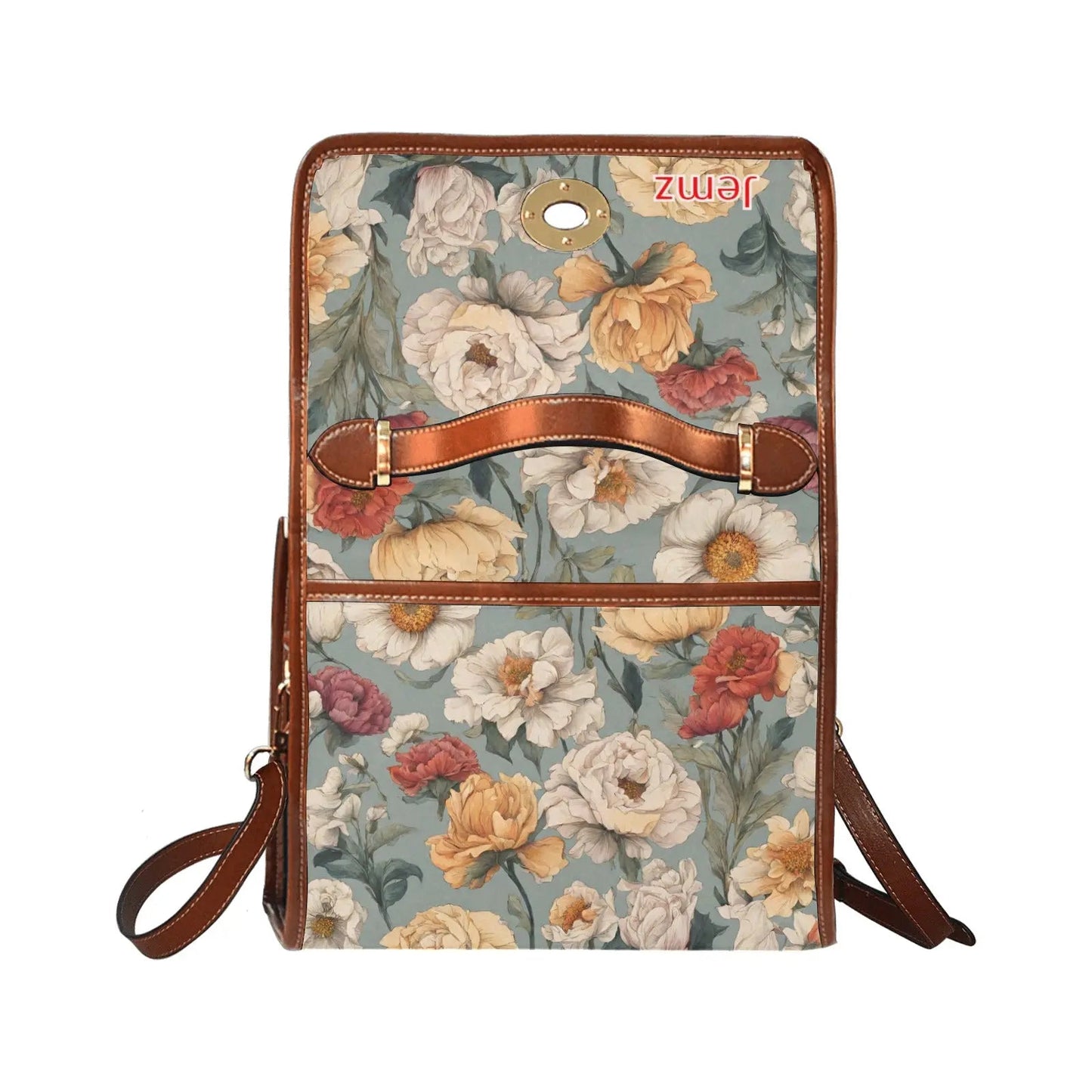 Personalized Waterproof Canvas Shoulder Strap Bag Tartan Flowers Design - Piryoung Shop
