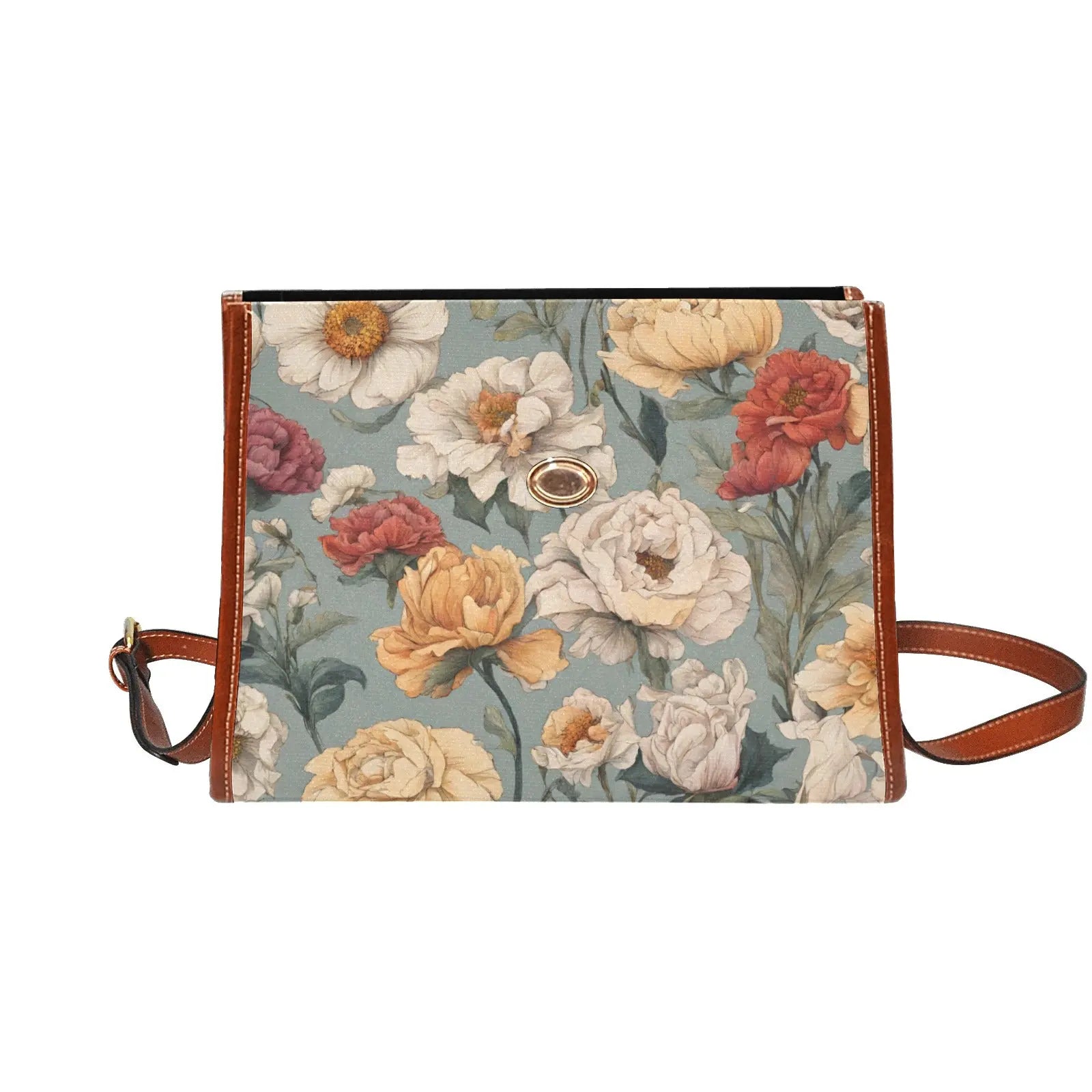 Personalized Waterproof Canvas Shoulder Strap Bag Tartan Flowers Design - Piryoung Shop
