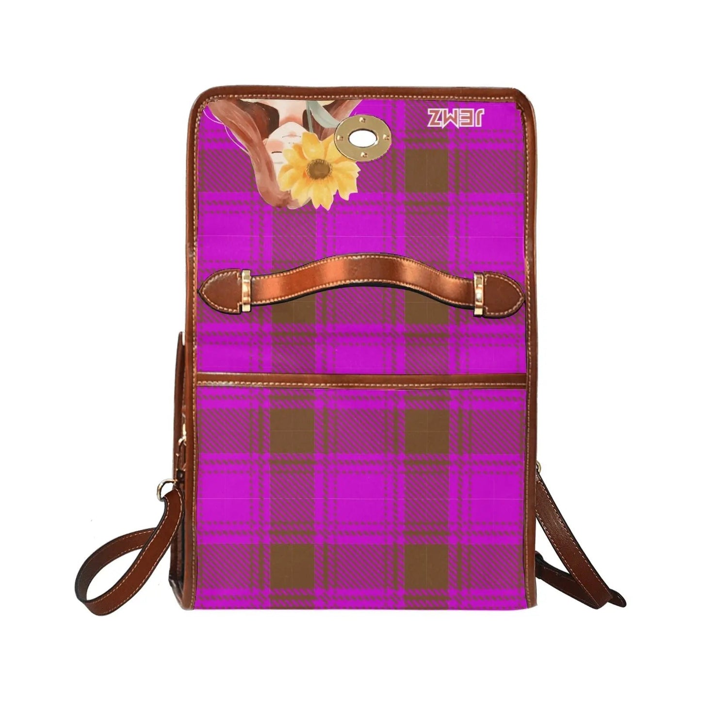 Personalized Waterproof Canvas Shoulder Strap Bag Tartan Margenta Sunflower Girl - Piryoung Shop