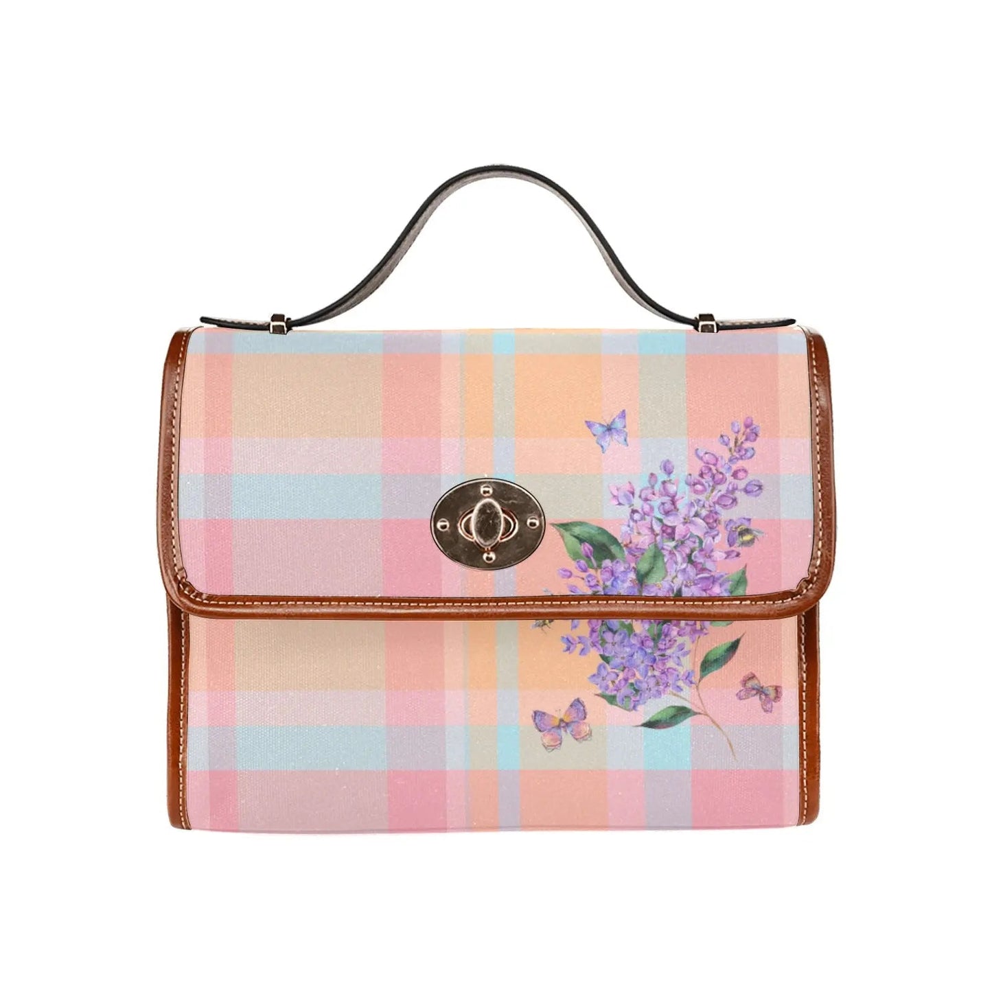 Personalized Waterproof Canvas Shoulder Strap Bag Tartan Pink - Piryoung Shop