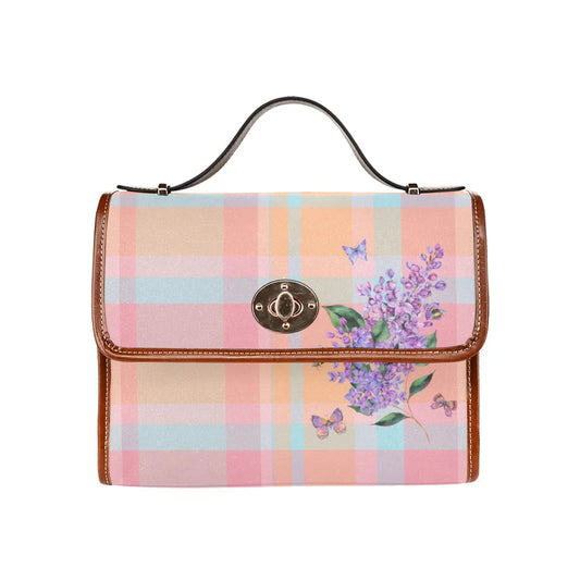 Personalized Waterproof Canvas Shoulder Strap Bag Tartan Pink - Piryoung Shop
