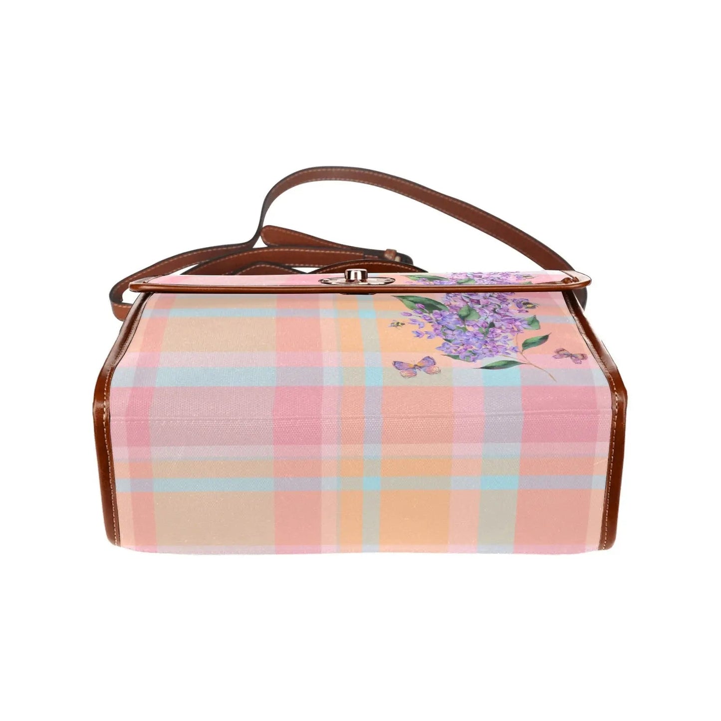 Personalized Waterproof Canvas Shoulder Strap Bag Tartan Pink - Piryoung Shop