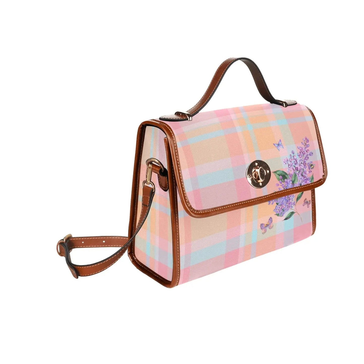 Personalized Waterproof Canvas Shoulder Strap Bag Tartan Pink - Piryoung Shop