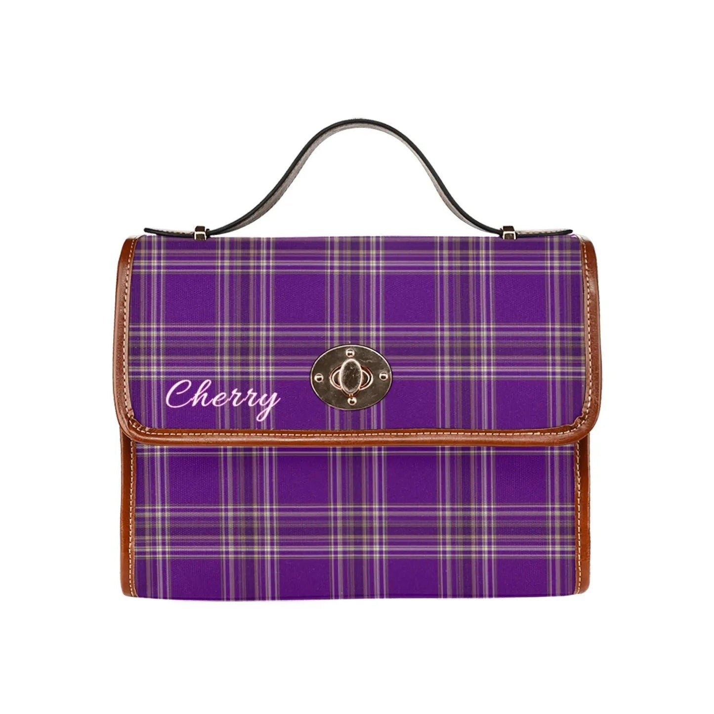 Personalized Waterproof Canvas Shoulder Strap Bag Tartan Purple - Piryoung Shop