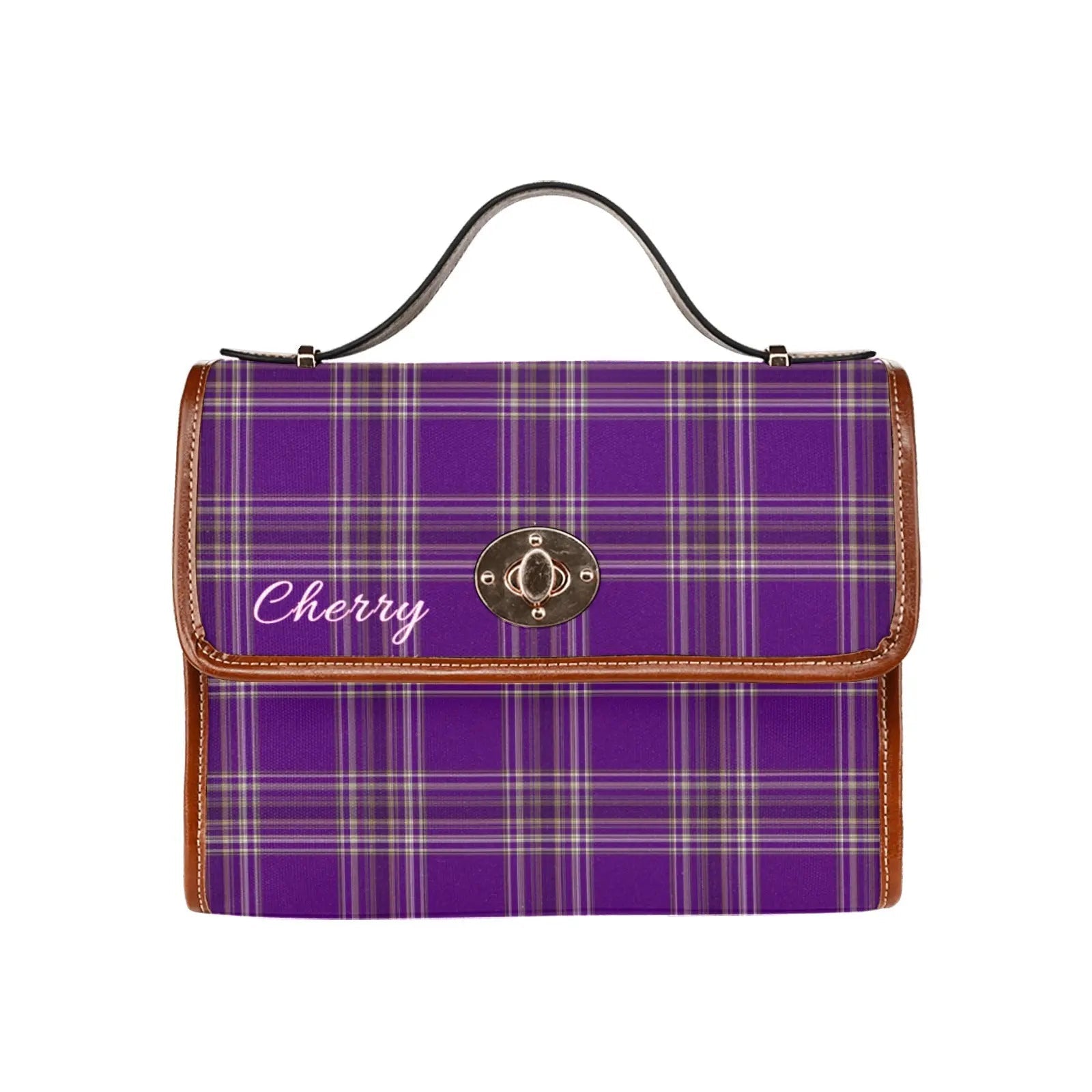 Personalized Waterproof Canvas Shoulder Strap Bag Tartan Purple - Piryoung Shop