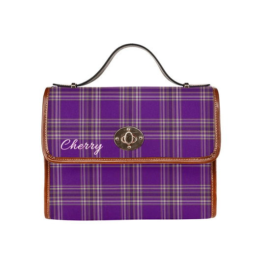 Personalized Waterproof Canvas Shoulder Strap Bag Tartan Purple - Piryoung Shop