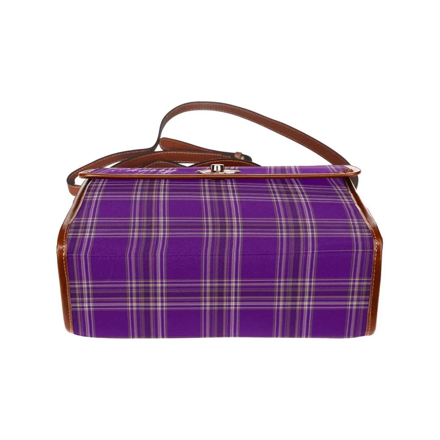 Personalized Waterproof Canvas Shoulder Strap Bag Tartan Purple - Piryoung Shop