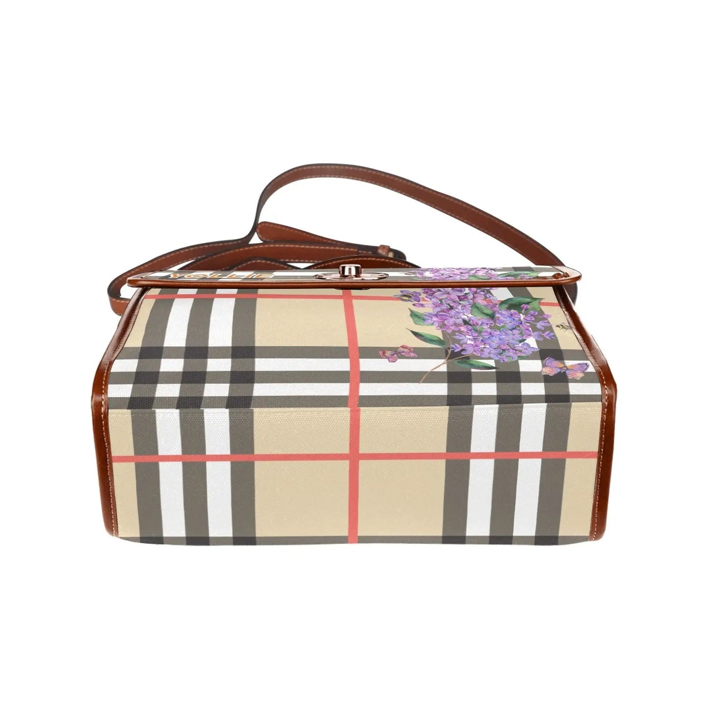 Personalized Waterproof Canvas Shoulder Strap Bag Tartan Purple Flower - Piryoung Shop