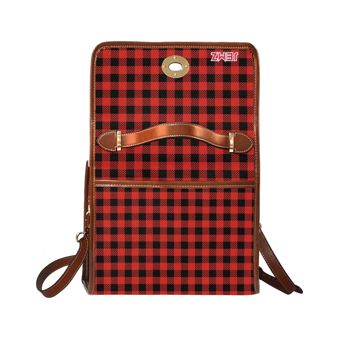 Personalized Waterproof Canvas Shoulder Strap Bag Tartan Red - Piryoung Shop
