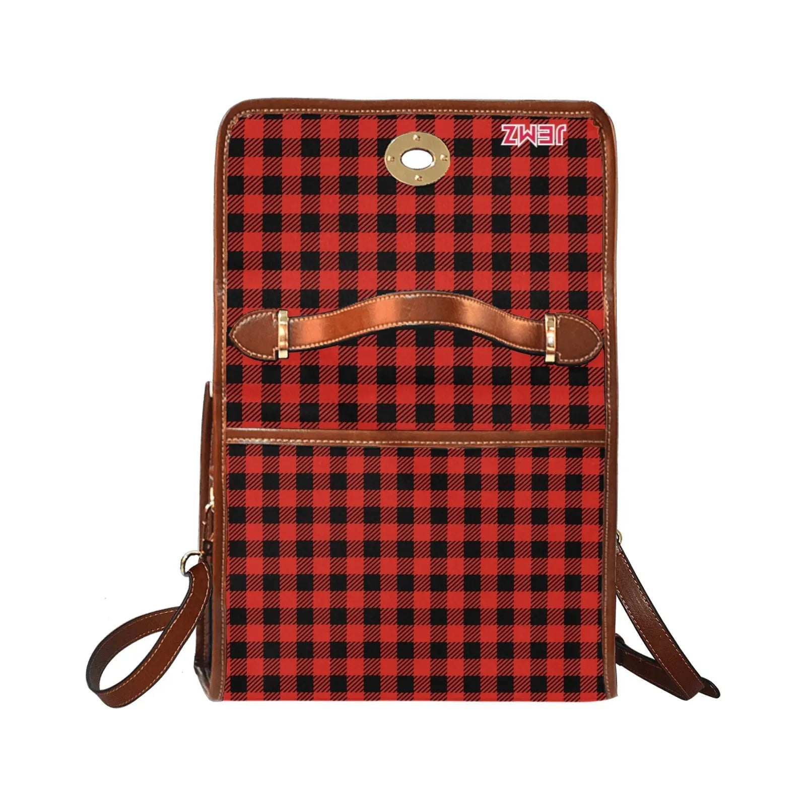 Personalized Waterproof Canvas Shoulder Strap Bag Tartan Red - Piryoung Shop