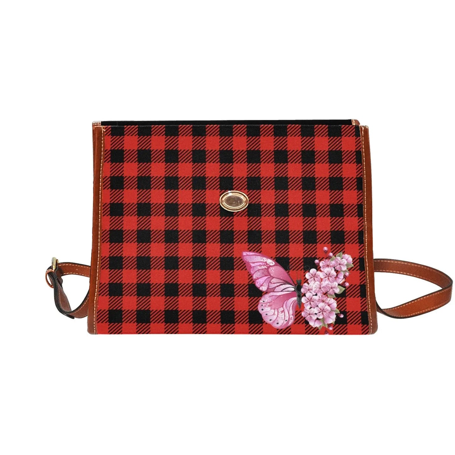 Personalized Waterproof Canvas Shoulder Strap Bag Tartan Red - Piryoung Shop