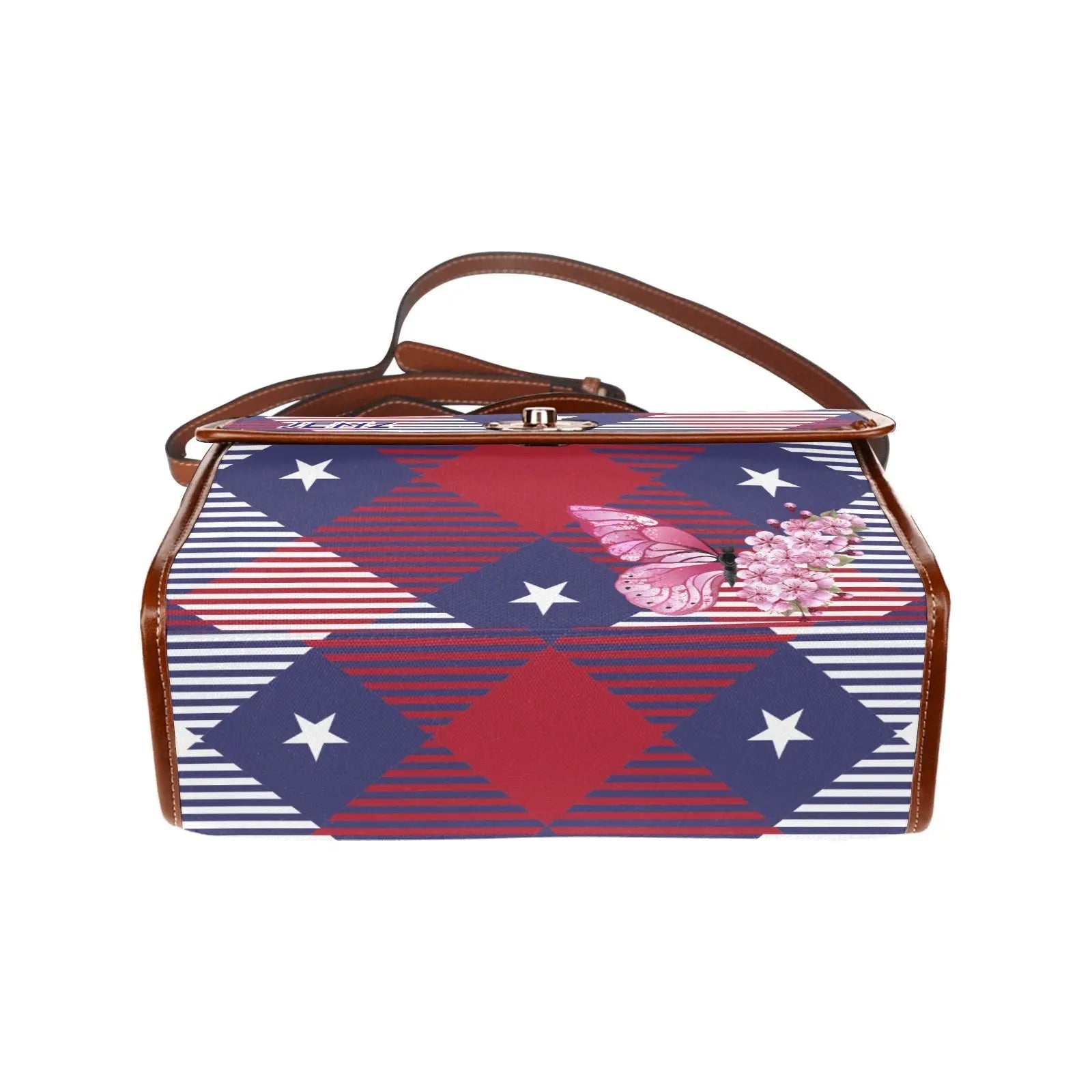 Personalized Waterproof Canvas Shoulder Strap Bag Tartan Red Butterfly - Piryoung Shop