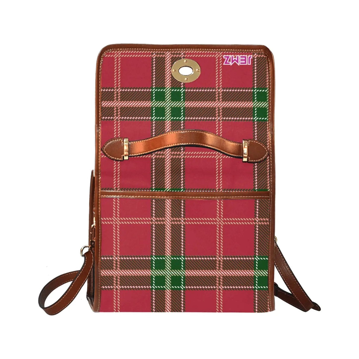 Personalized Waterproof Canvas Shoulder Strap Bag Tartan Red Butterfly - Piryoung Shop