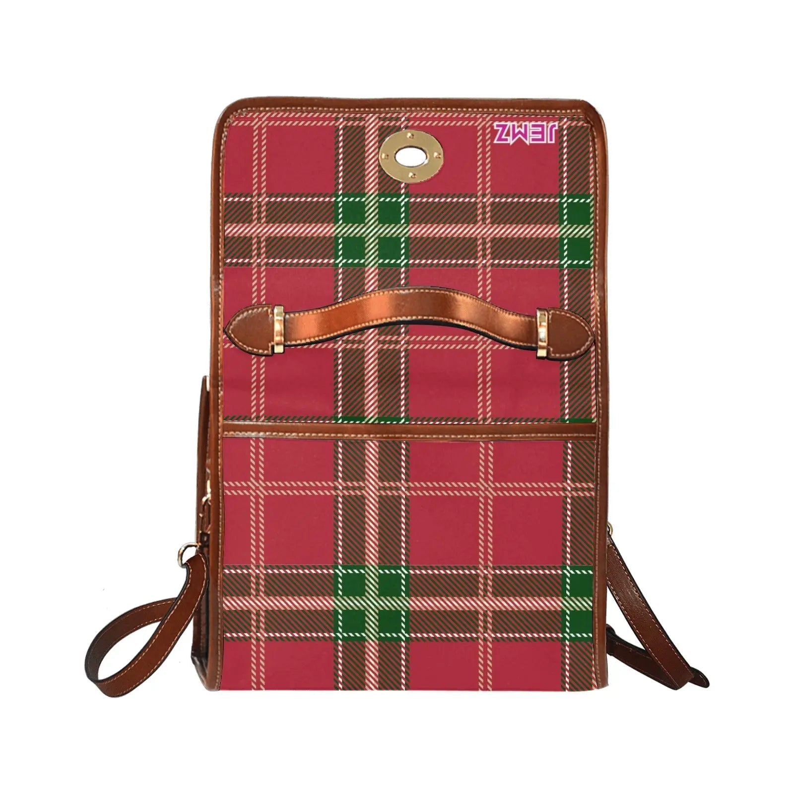 Personalized Waterproof Canvas Shoulder Strap Bag Tartan Red Butterfly - Piryoung Shop