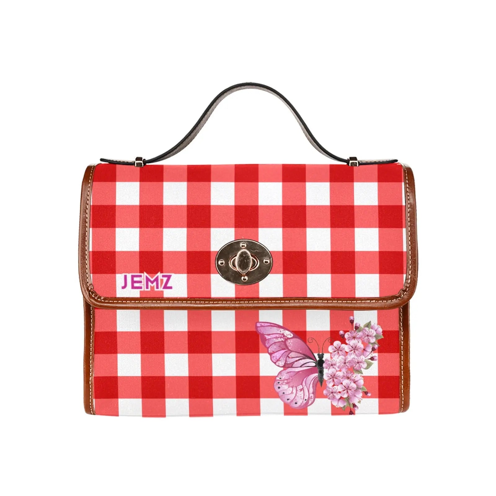 Personalized Waterproof Canvas Shoulder Strap Bag Tartan Red Butterfly - Piryoung Shop