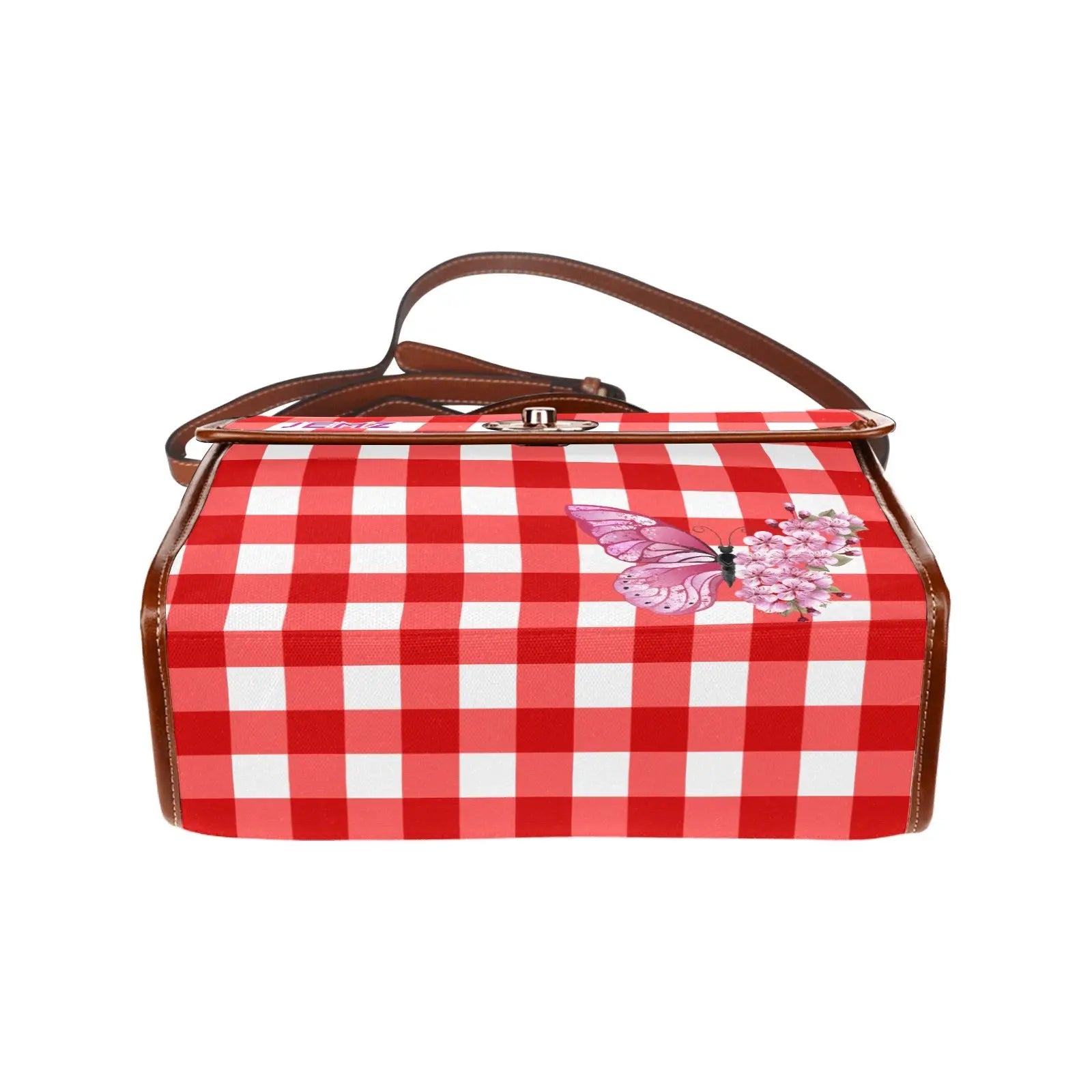 Personalized Waterproof Canvas Shoulder Strap Bag Tartan Red Butterfly - Piryoung Shop