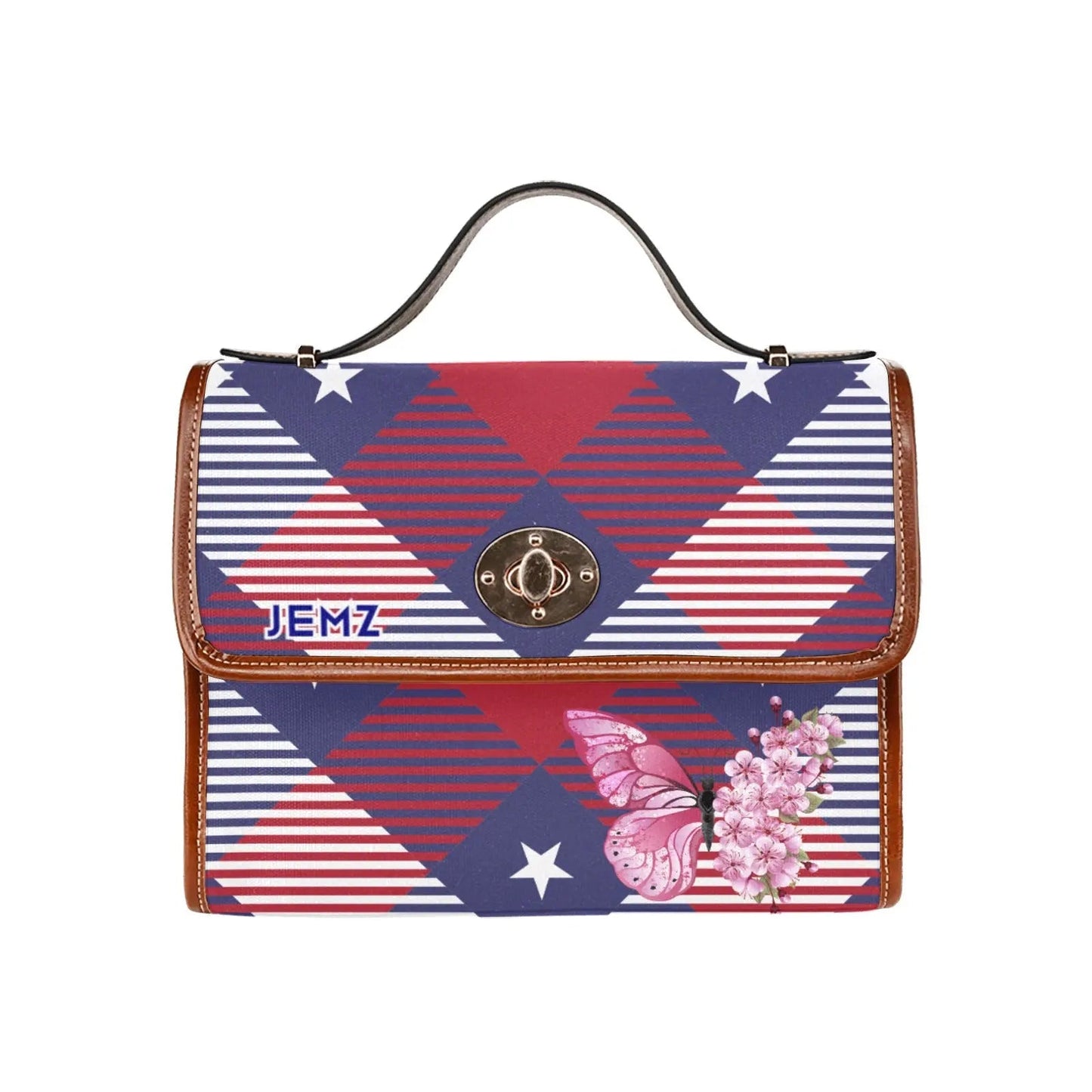 Personalized Waterproof Canvas Shoulder Strap Bag Tartan Red Butterfly - Piryoung Shop