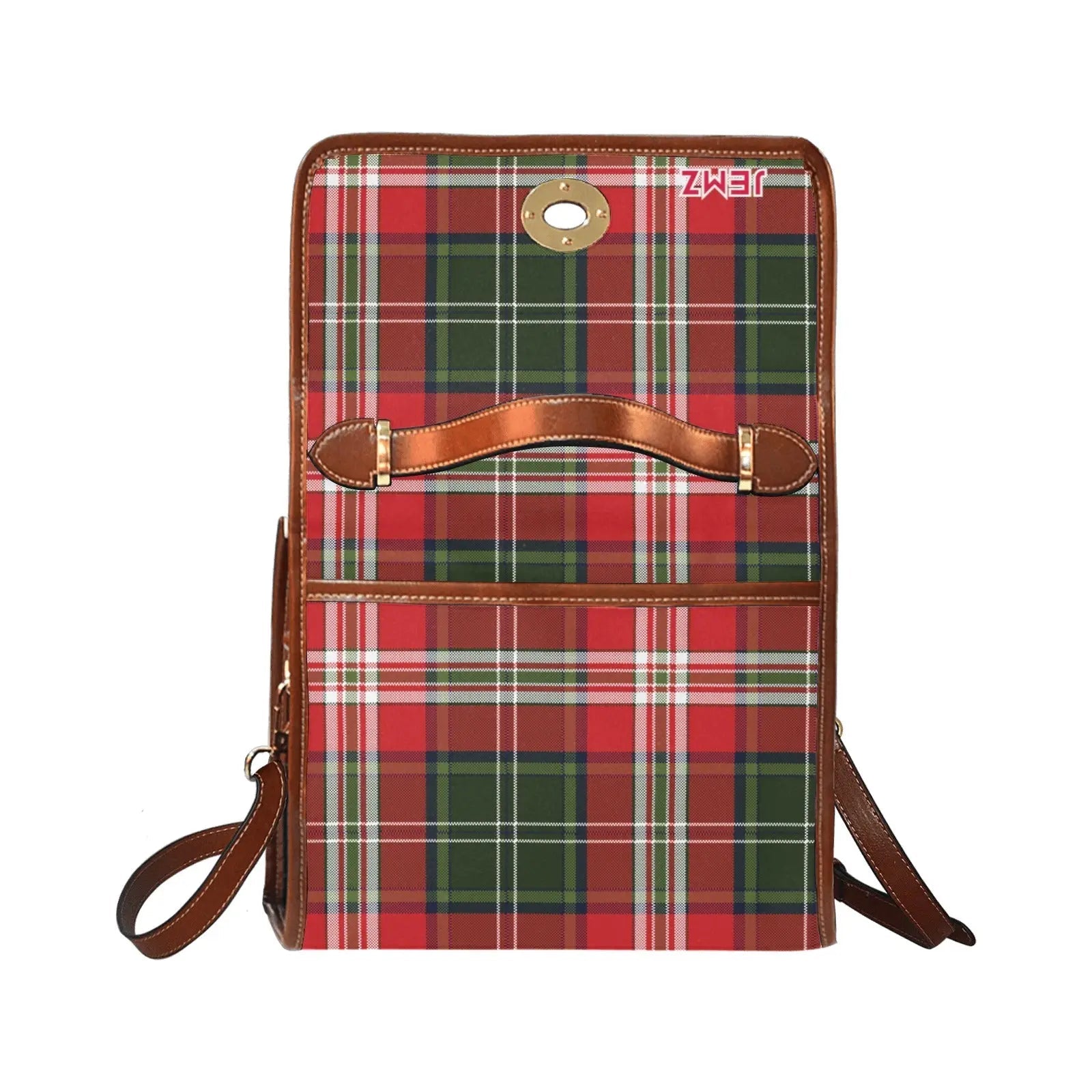 Personalized Waterproof Canvas Shoulder Strap Bag Tartan Red Butterfly - Piryoung Shop