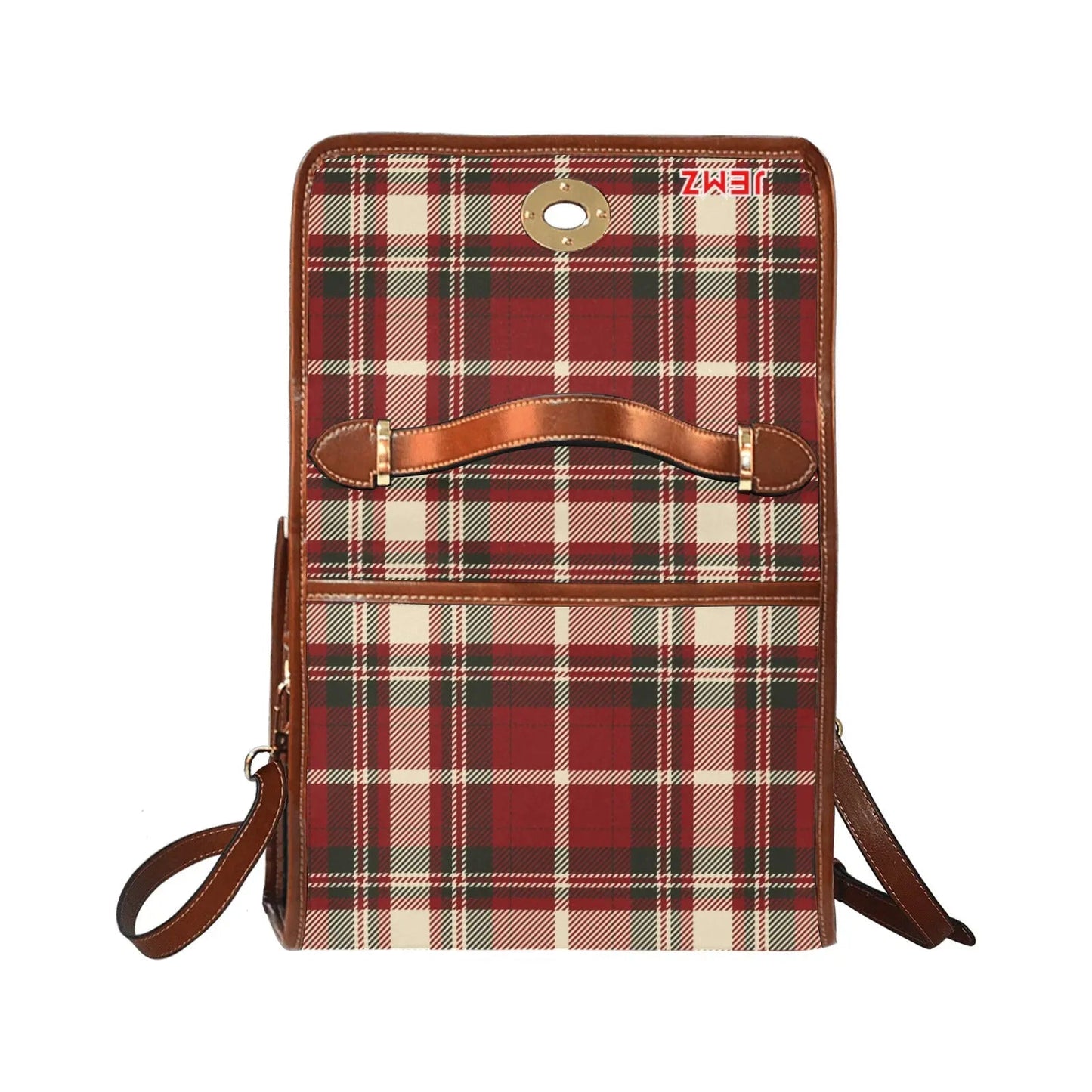 Personalized Waterproof Canvas Shoulder Strap Bag Tartan Red Butterfly - Piryoung Shop