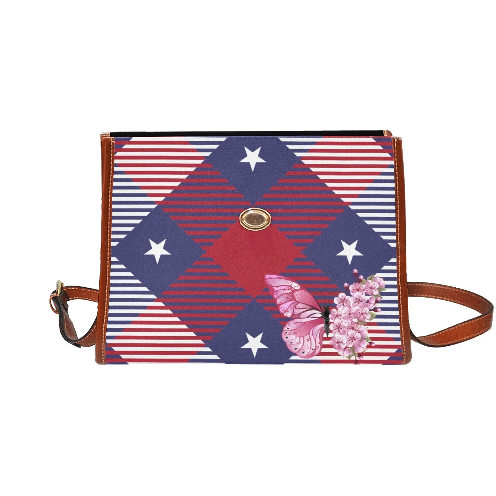 Personalized Waterproof Canvas Shoulder Strap Bag Tartan Red Butterfly - Piryoung Shop