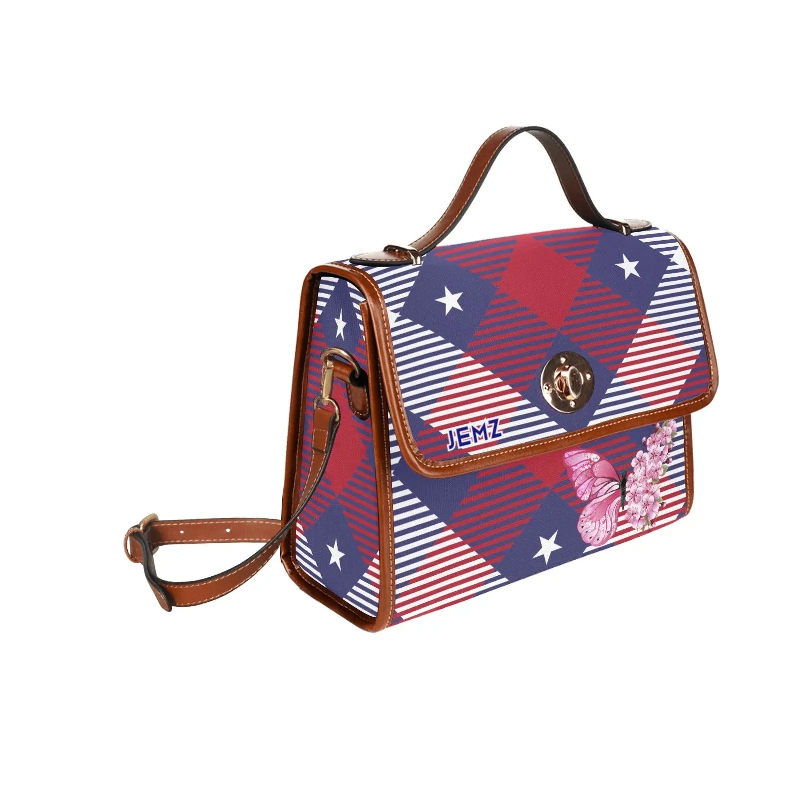 Personalized Waterproof Canvas Shoulder Strap Bag Tartan Red Butterfly - Piryoung Shop