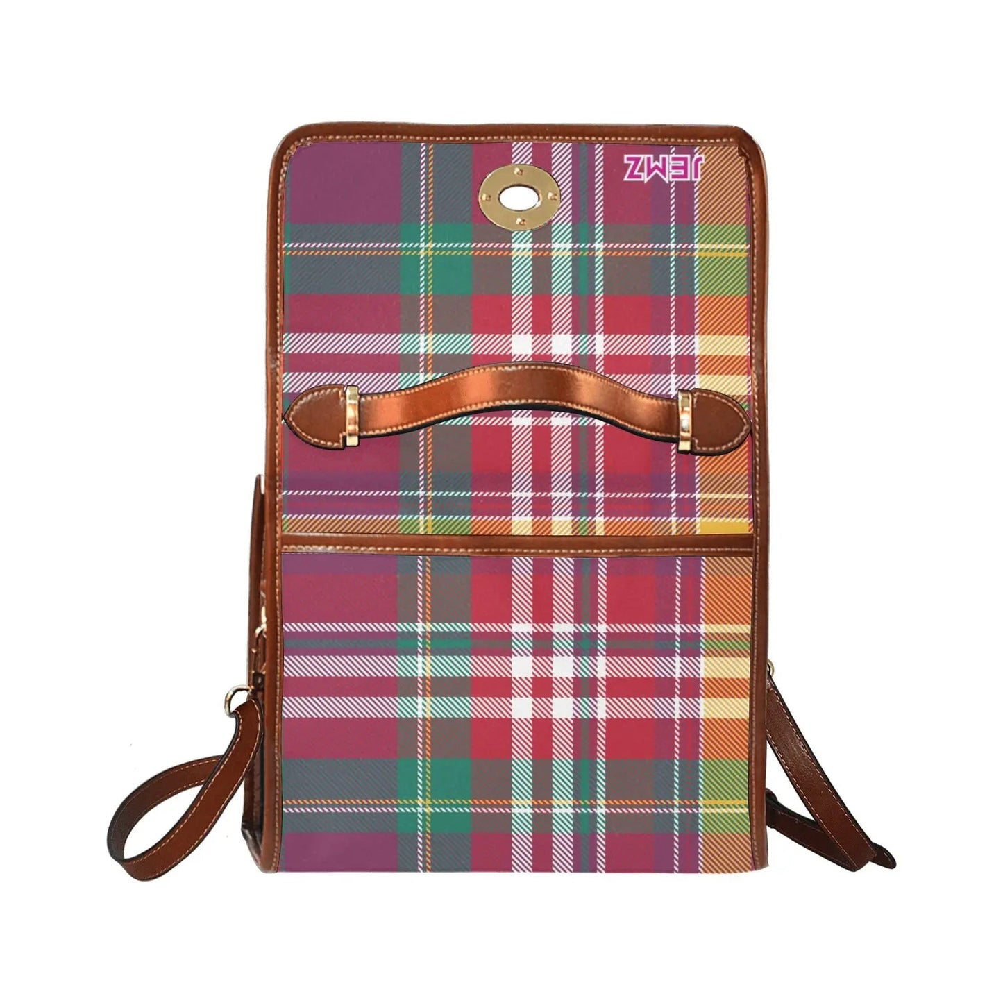 Personalized Waterproof Canvas Shoulder Strap Bag Tartan Red Butterfly - Piryoung Shop