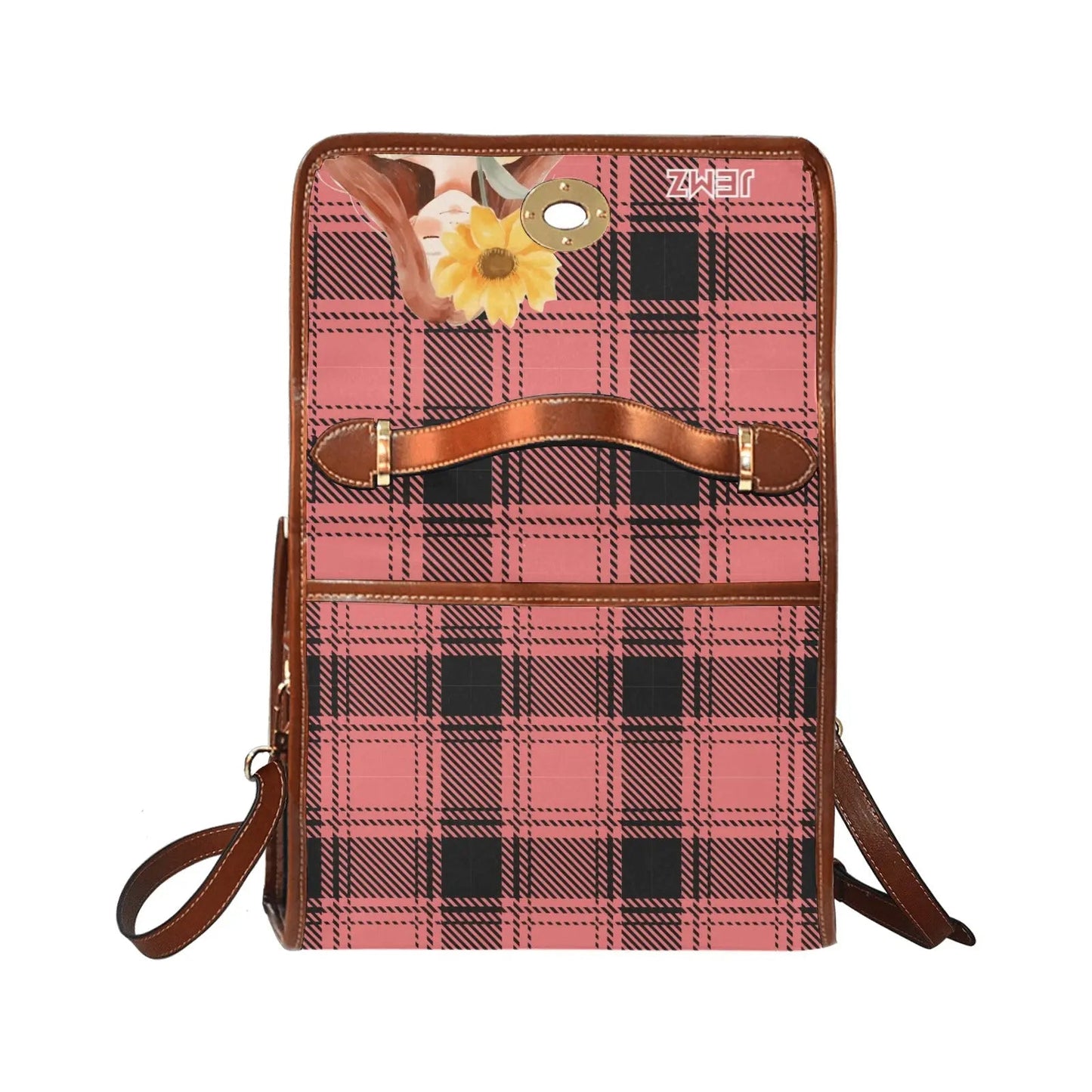 Personalized Waterproof Canvas Shoulder Strap Bag Tartan Red Sunflower Girl - Piryoung Shop