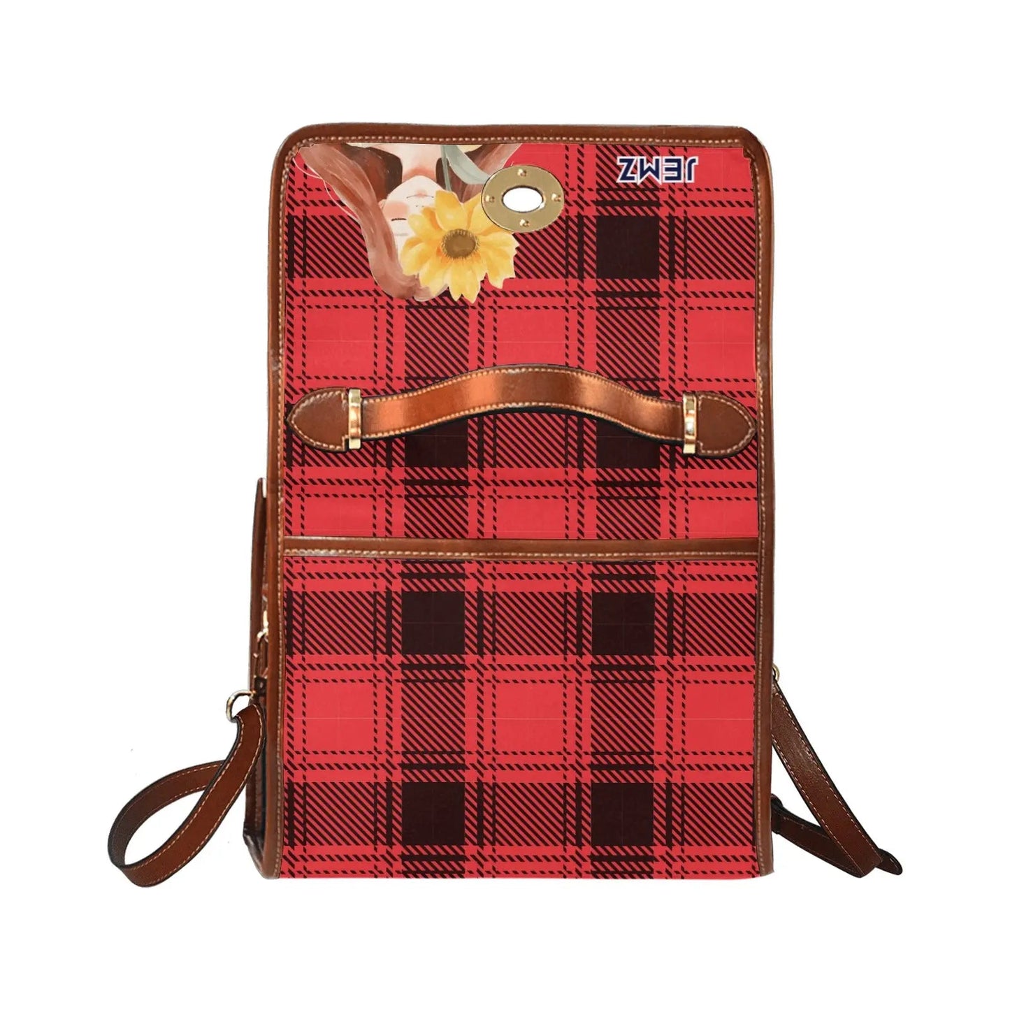 Personalized Waterproof Canvas Shoulder Strap Bag Tartan Red Sunflower Girl - Piryoung Shop