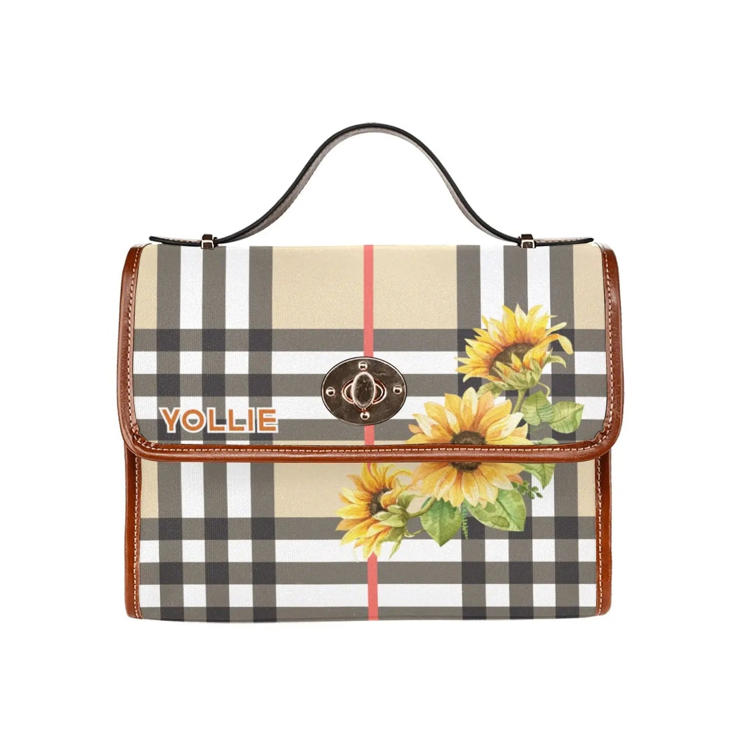 Personalized Waterproof Canvas Shoulder Strap Bag Tartan Sunflower - Piryoung Shop