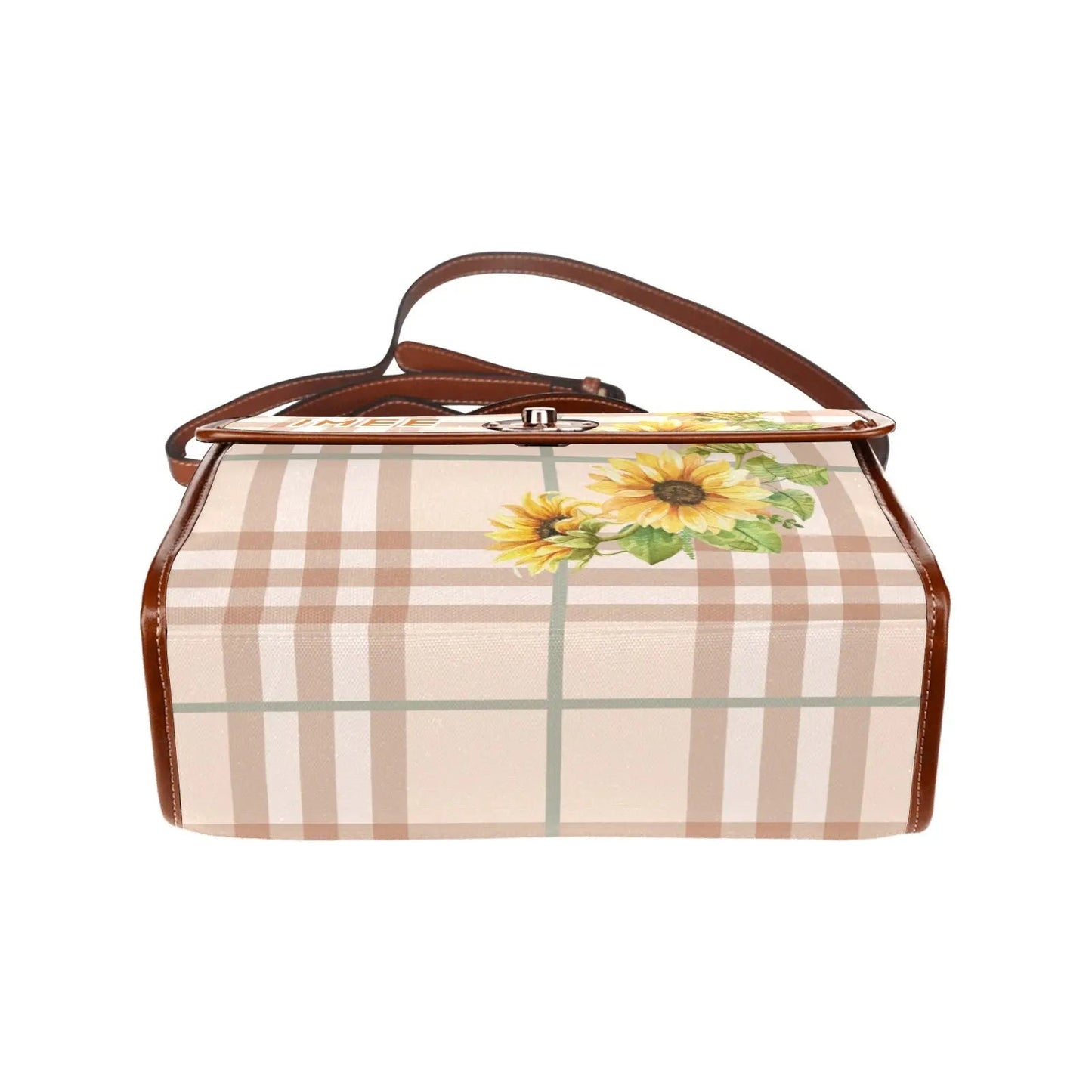 Personalized Waterproof Canvas Shoulder Strap Bag Tartan Sunflower - Piryoung Shop