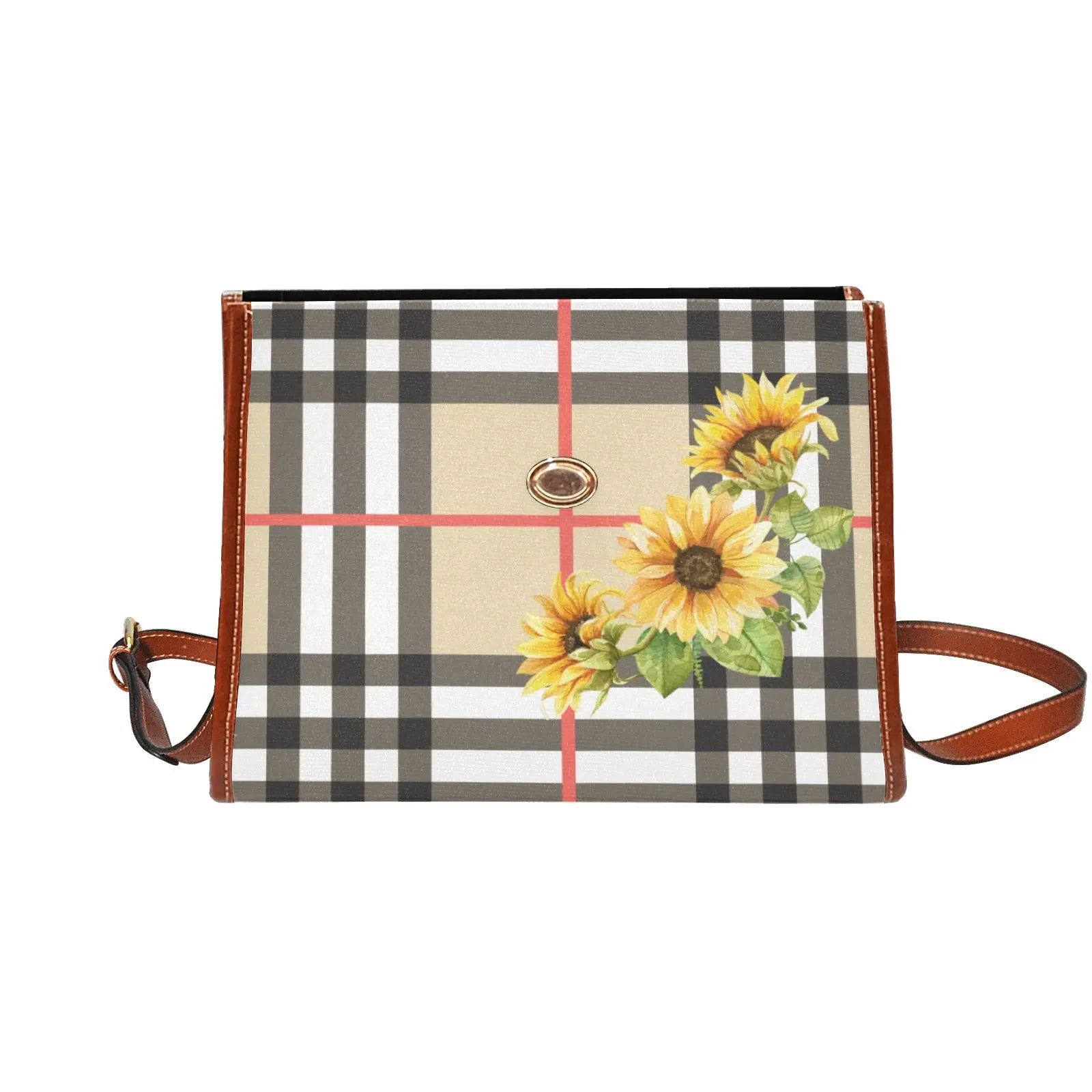 Personalized Waterproof Canvas Shoulder Strap Bag Tartan Sunflower - Piryoung Shop