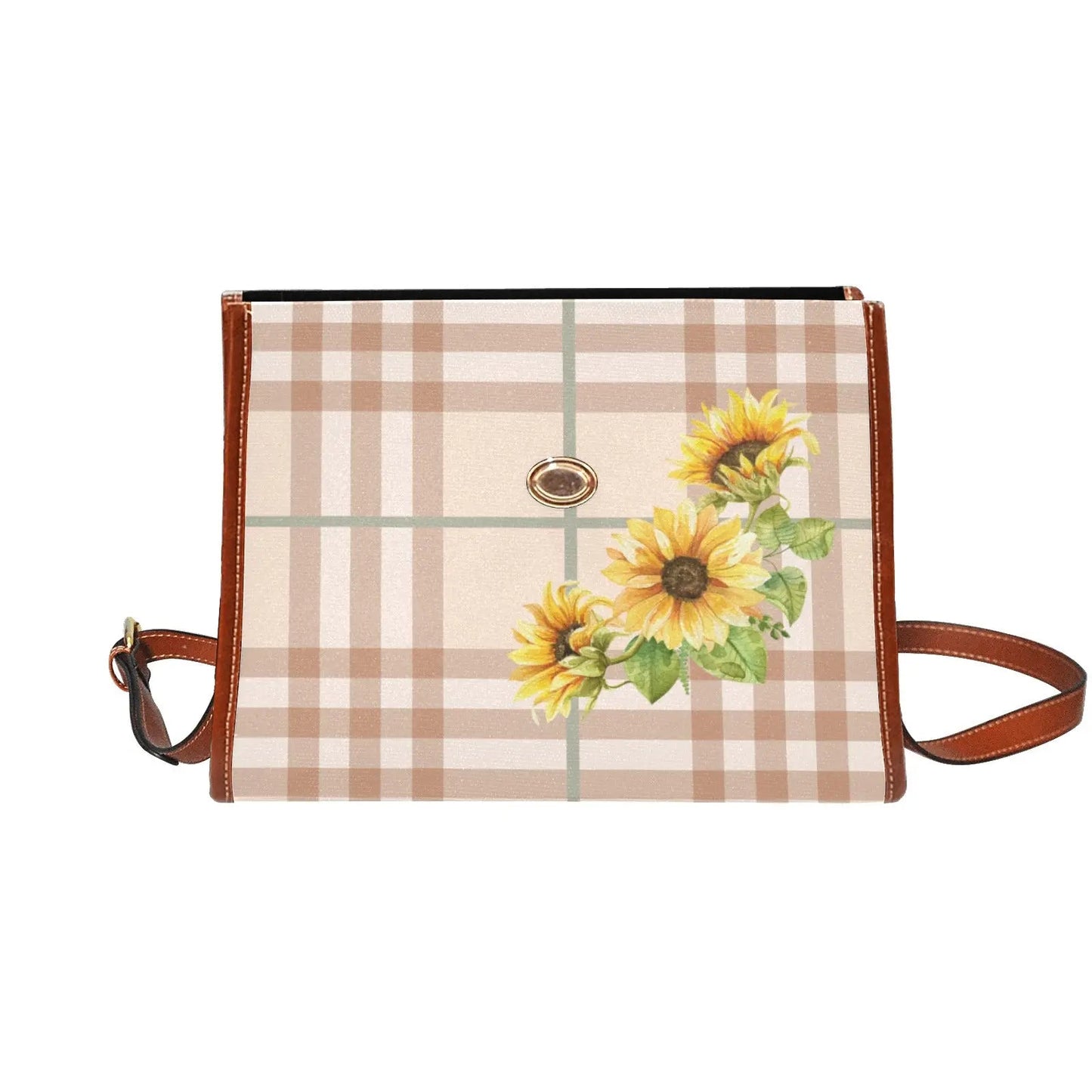 Personalized Waterproof Canvas Shoulder Strap Bag Tartan Sunflower - Piryoung Shop