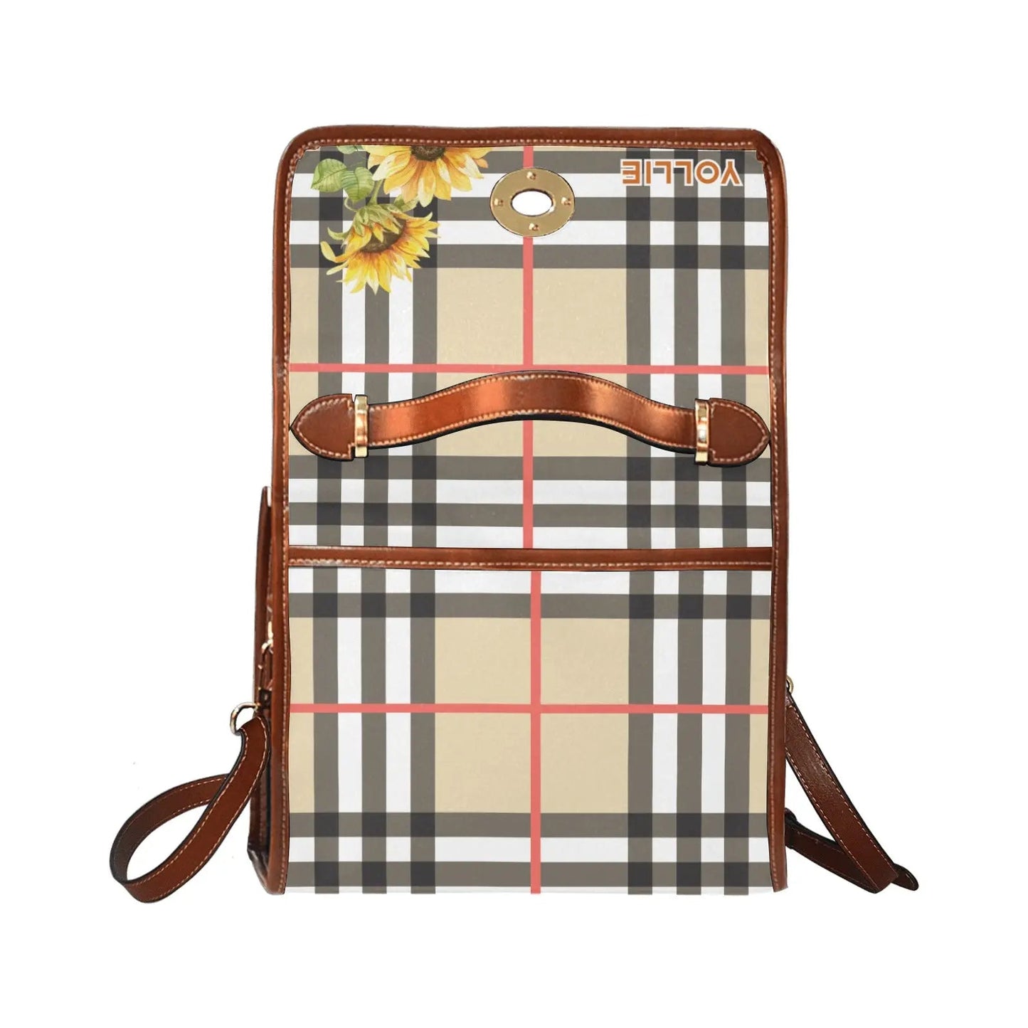 Personalized Waterproof Canvas Shoulder Strap Bag Tartan Sunflower - Piryoung Shop
