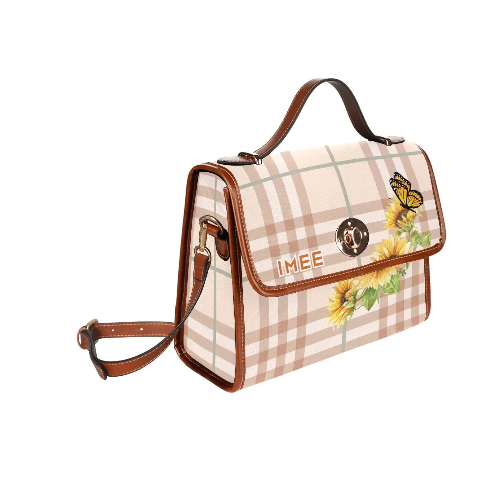 Personalized Waterproof Canvas Shoulder Strap Bag Tartan Sunflower - Piryoung Shop