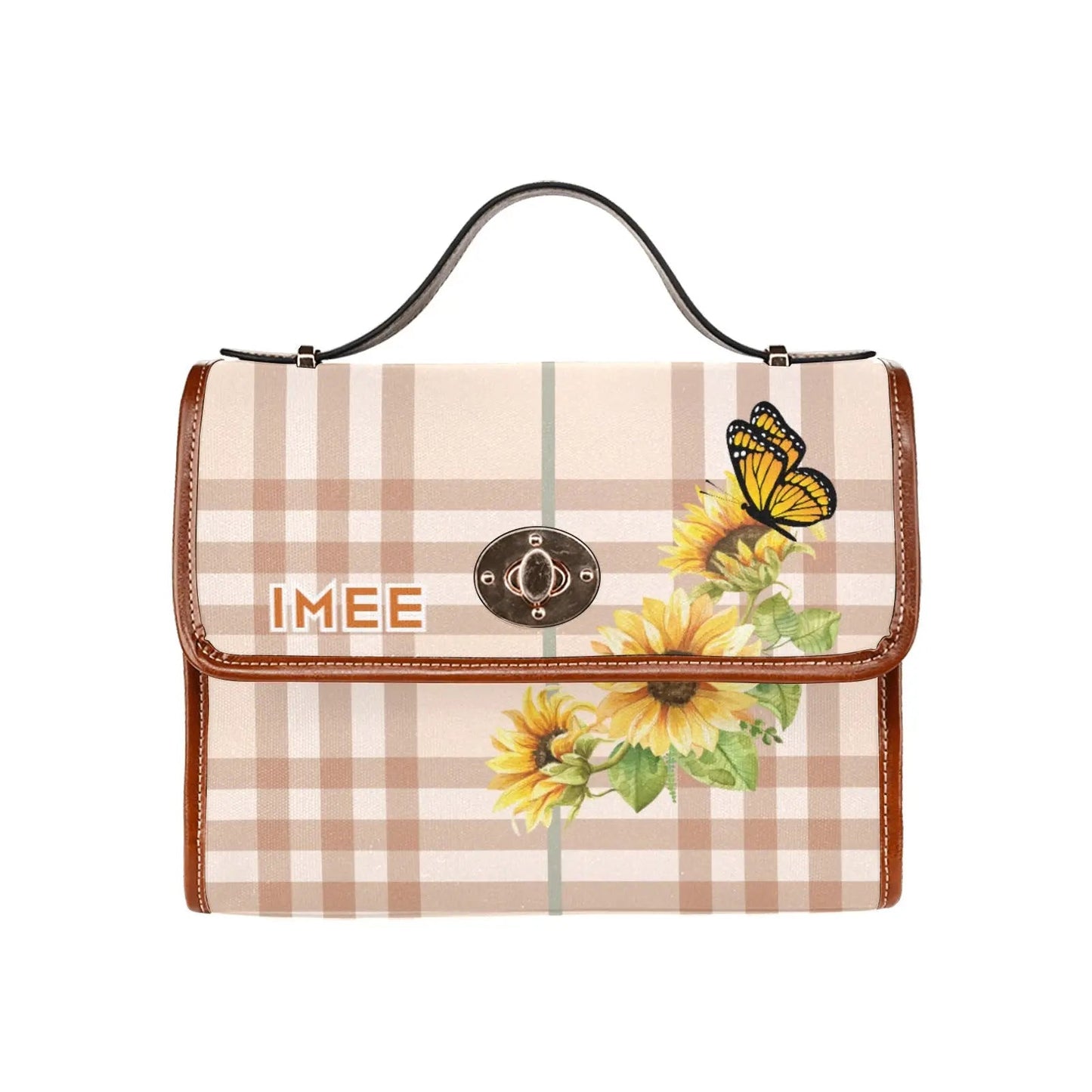 Personalized Waterproof Canvas Shoulder Strap Bag Tartan Sunflower - Piryoung Shop