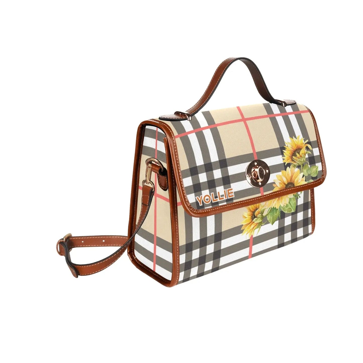 Personalized Waterproof Canvas Shoulder Strap Bag Tartan Sunflower - Piryoung Shop