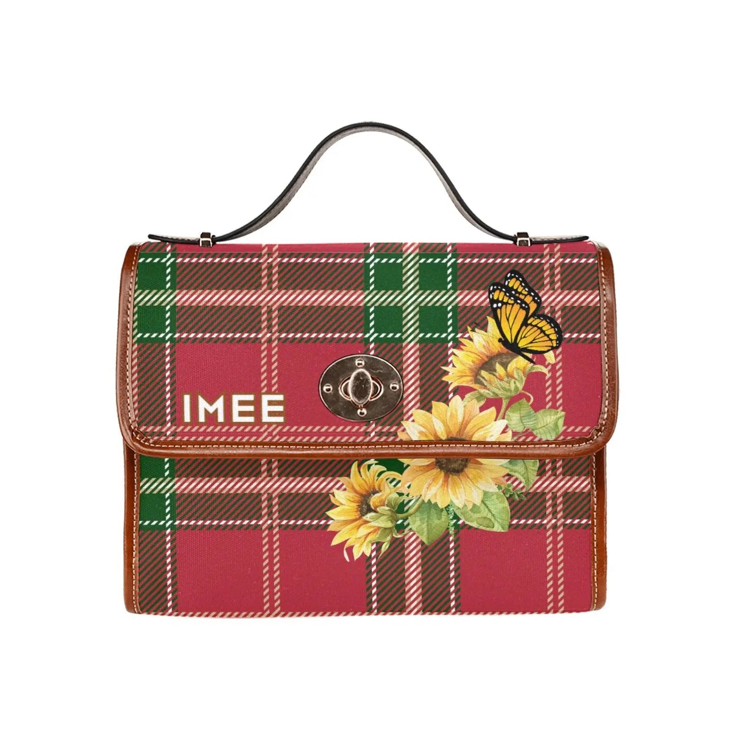 Personalized Waterproof Canvas Shoulder Strap Bag Tartan Sunflower Butterfly - Piryoung Shop