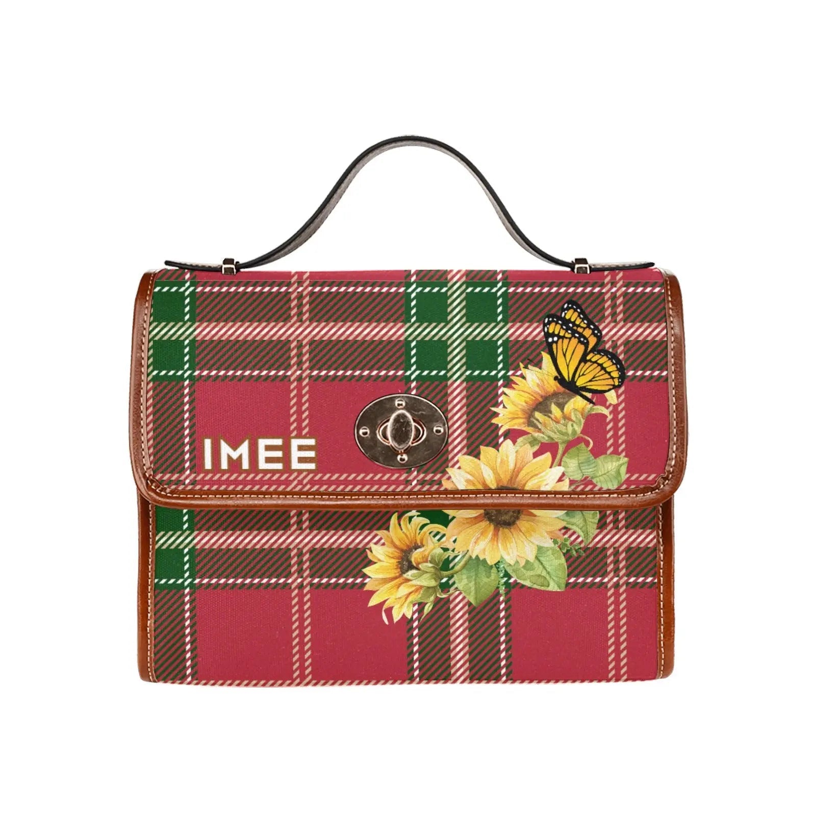 Personalized Waterproof Canvas Shoulder Strap Bag Tartan Sunflower Butterfly - Piryoung Shop